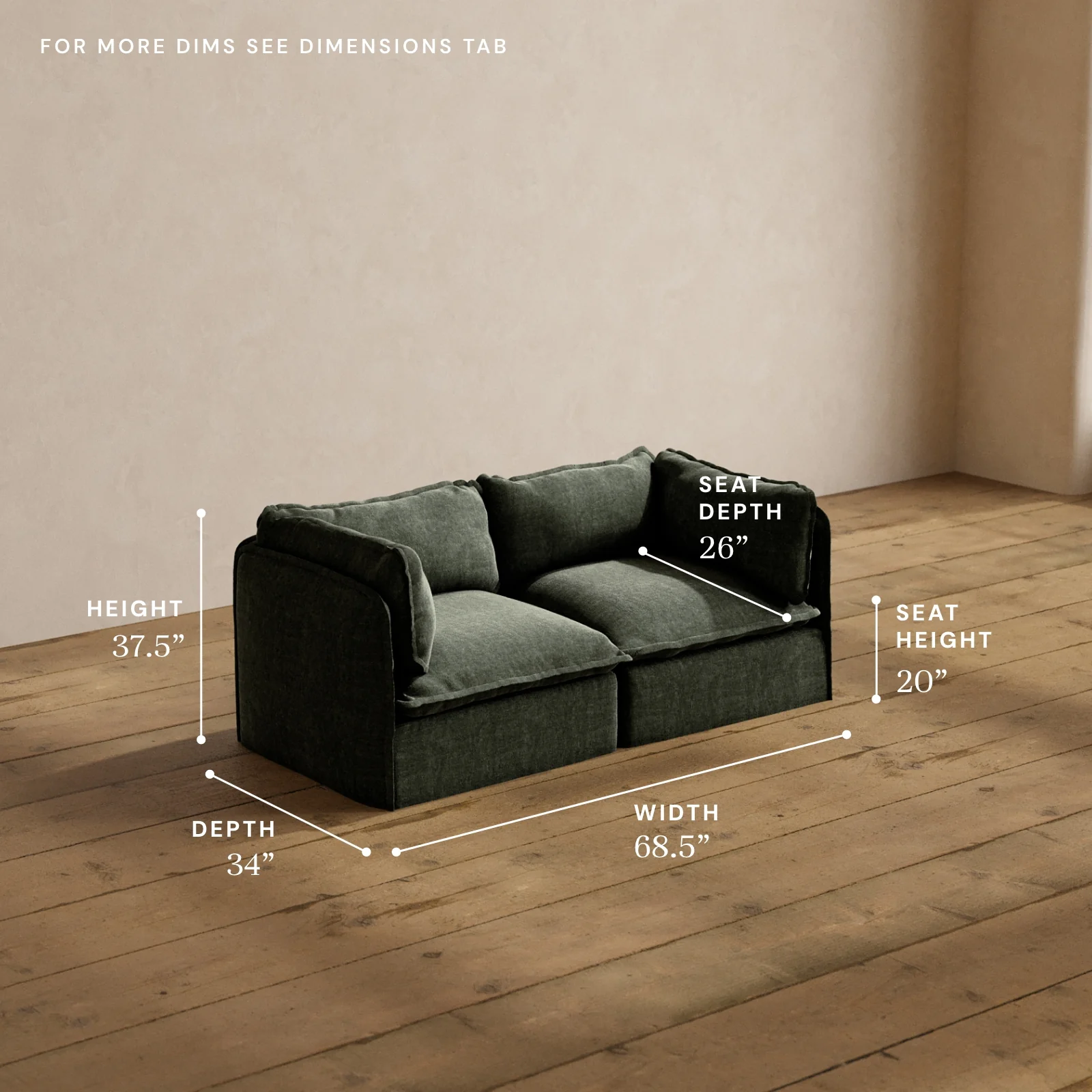 Anabei Washable Modular 2-Seater Sofa in Willow - Green - Image 5