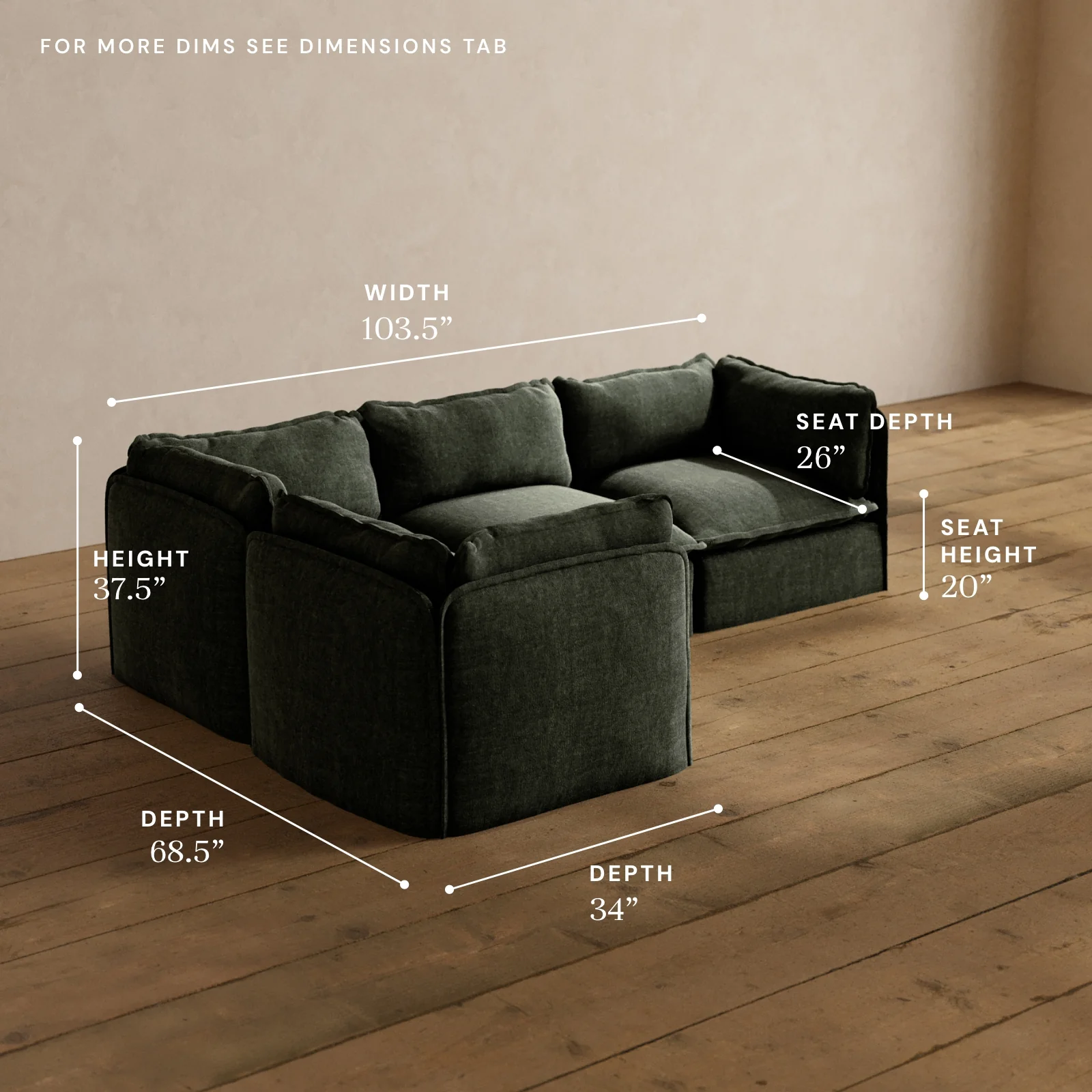 Modular Washable 4-Seater Corner Sectional in Willow | Deluxe+ Seat | Cloud Pillow - Image 5