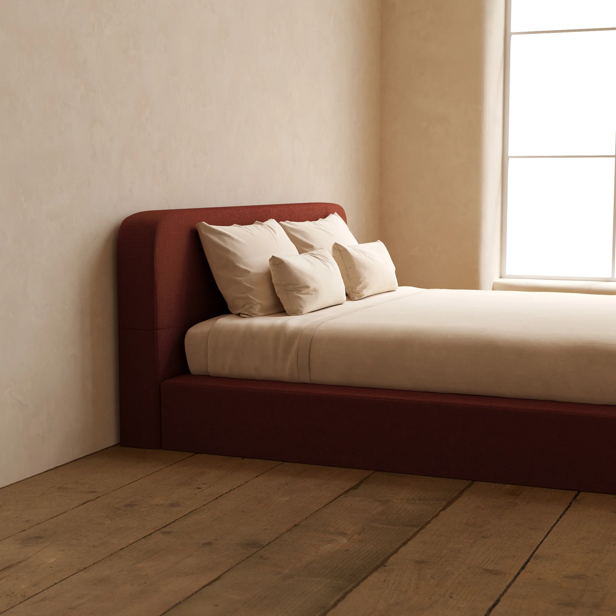 King Upholstered Platform Bed + Headboard | Knit Velvet in Rust - Image 7