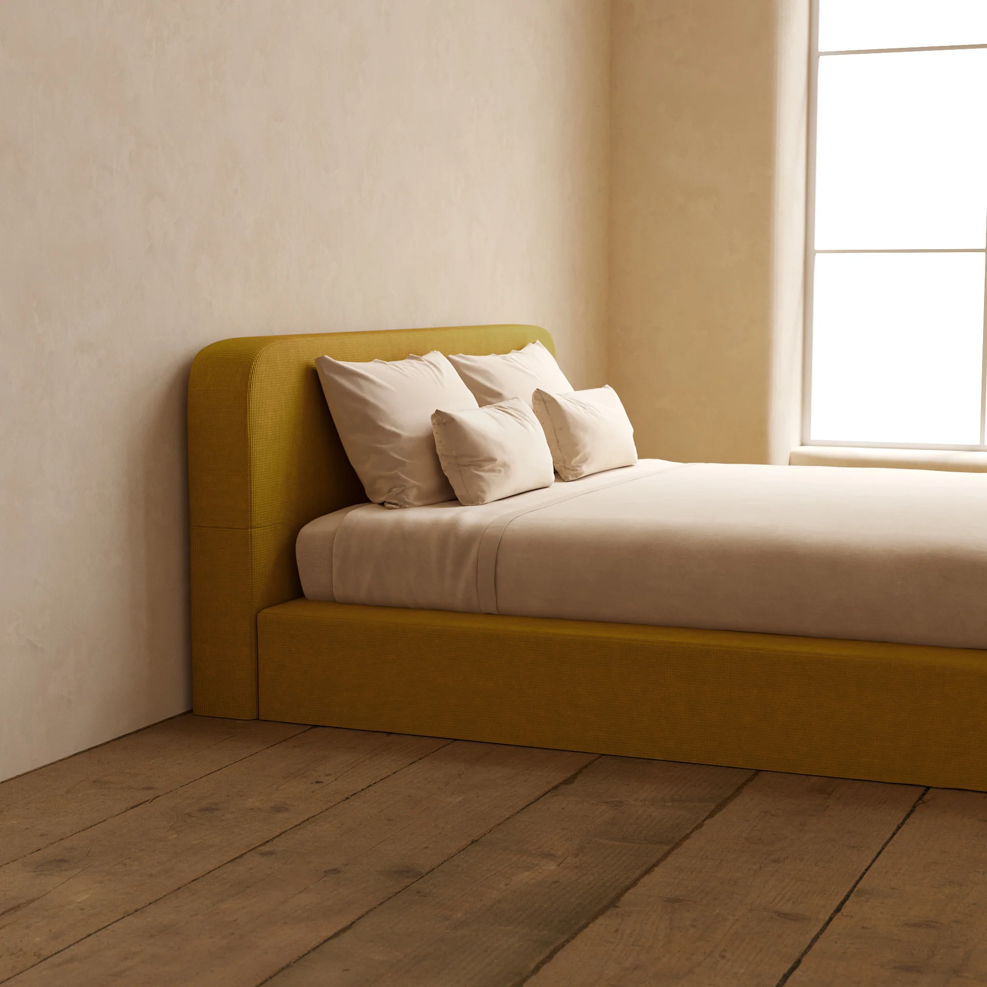 King Upholstered Platform Bed + Headboard | Mizu Weave in Kiiro - Image 7