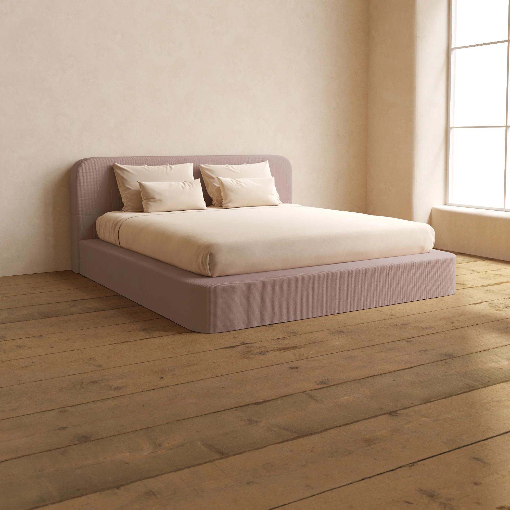 King Upholstered Platform Bed + Headboard | Mizu Weave in Sakura