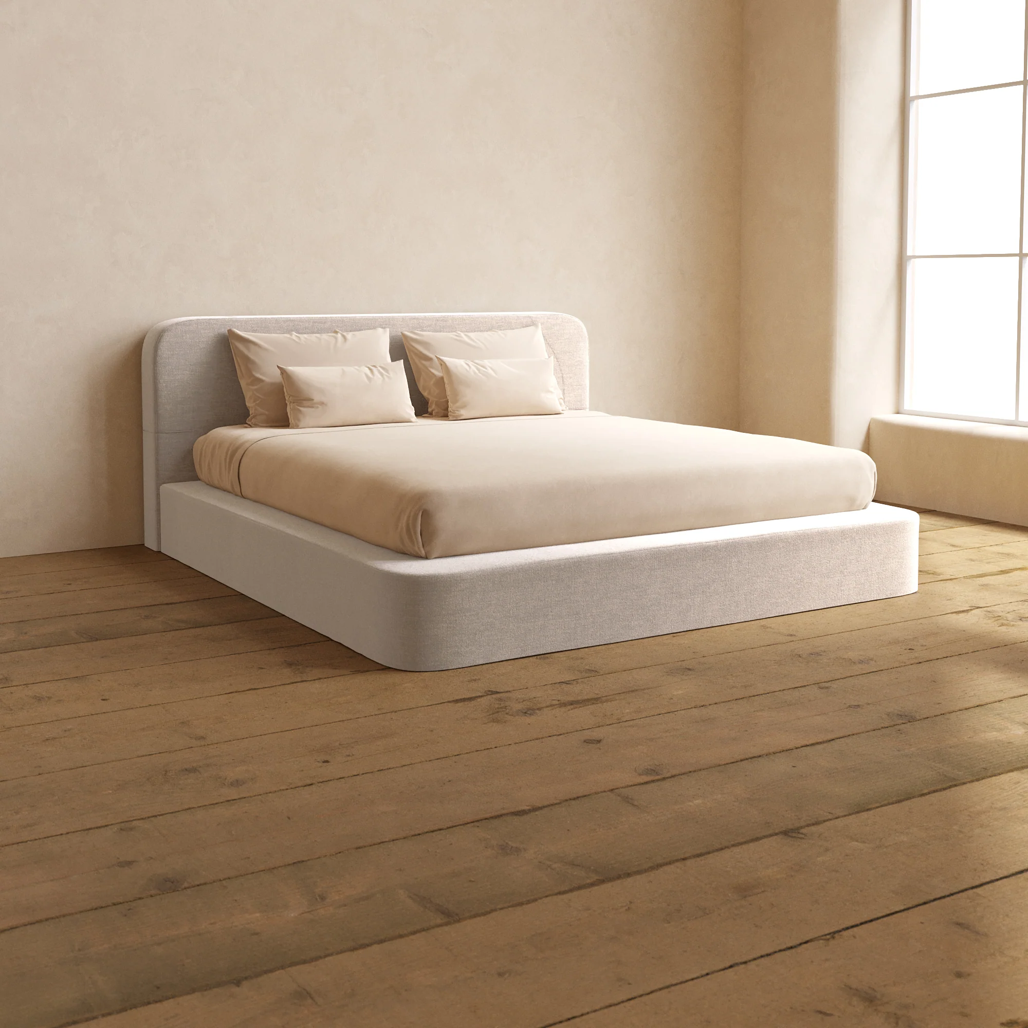 King Upholstered Platform Bed + Headboard | Mod Velvet in Mist