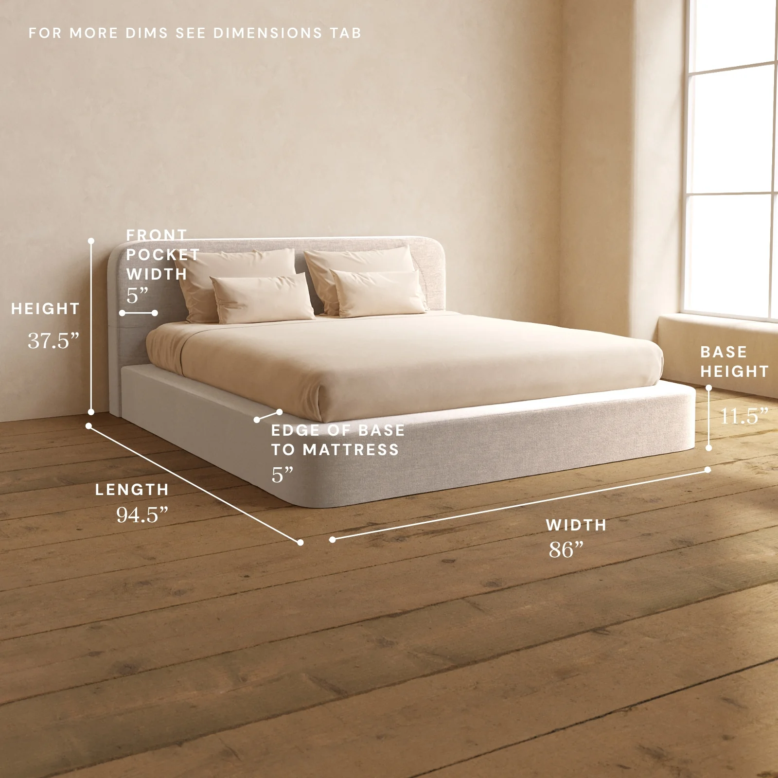 King Upholstered Platform Bed + Headboard | Mod Velvet in Mist - Image 5