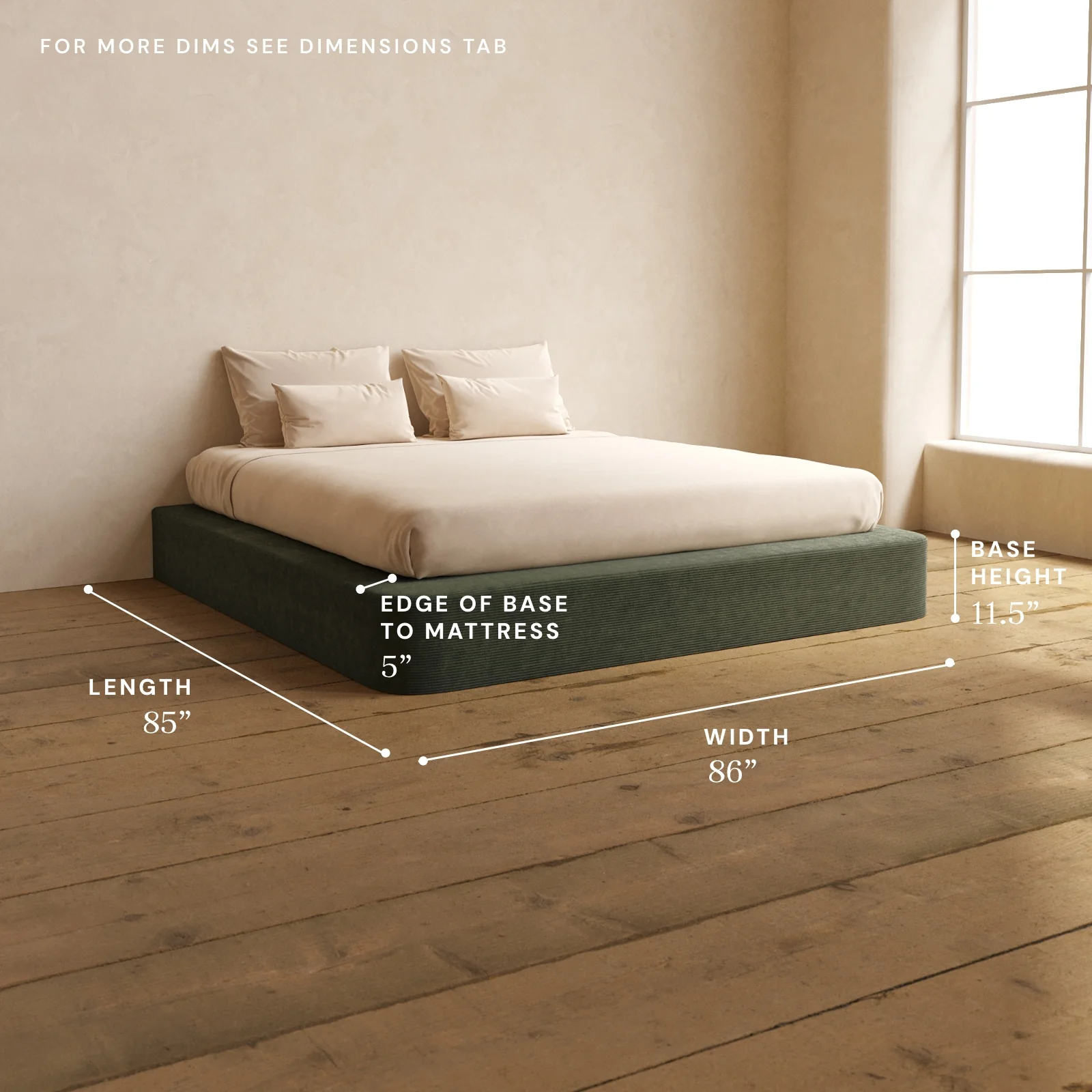 King Upholstered Platform Bed | Luxe Corduroy in Olivine - Image 5