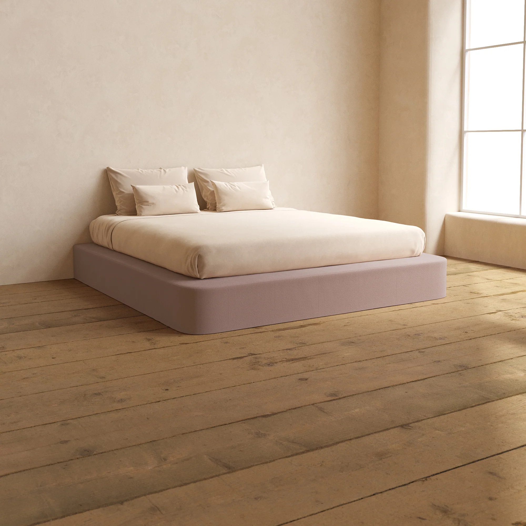 King Upholstered Platform Bed | Mizu Weave in Sakura