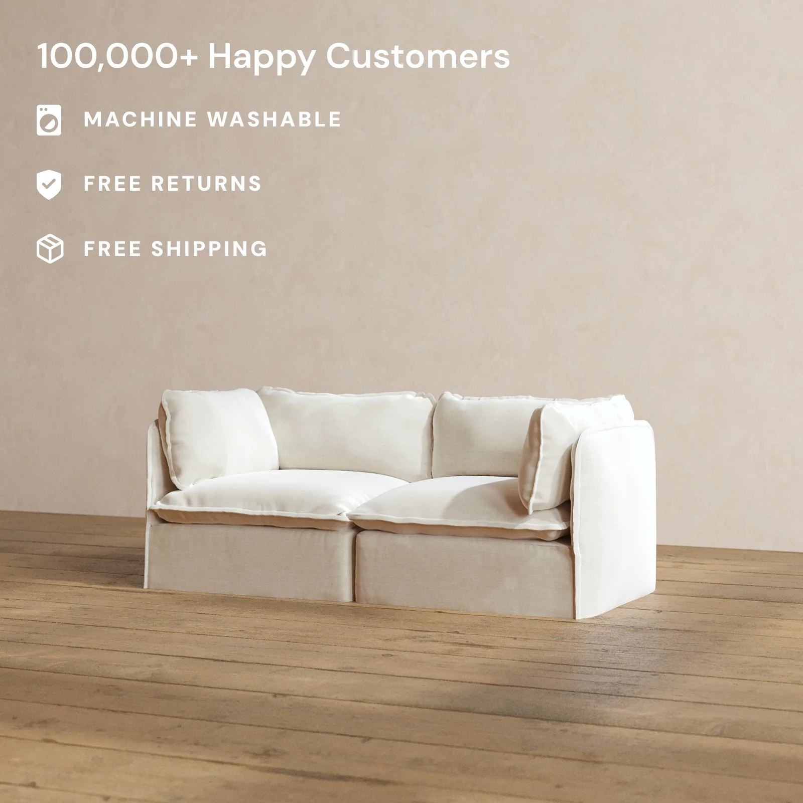 Modular Washable 2-Seater in Coco | Deluxe+ Seat | Cloud Pillow - Image 2