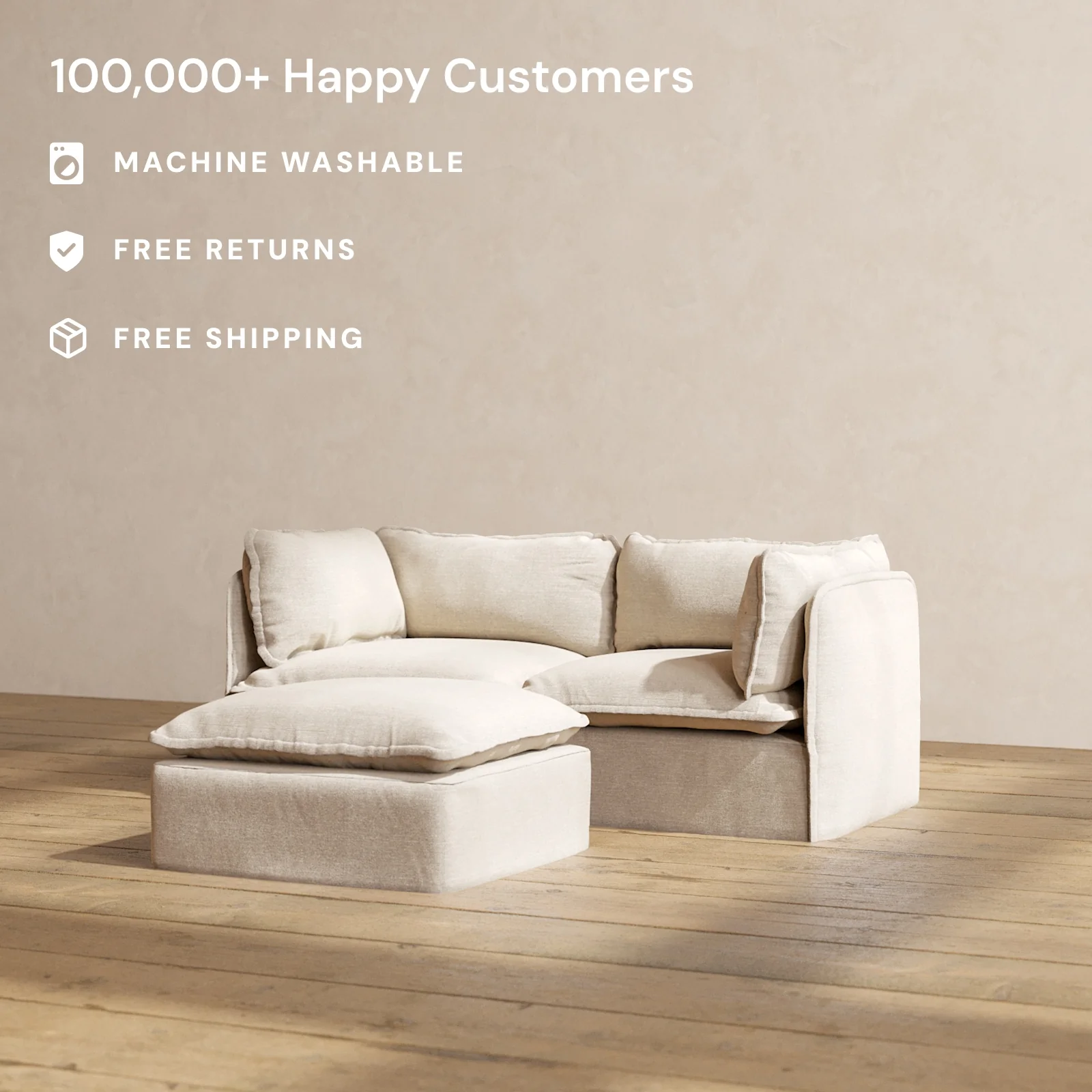 Modular Washable 2-Seater + Ottoman in Oat | Memorix+ Seat | Contour Pillow - Image 2
