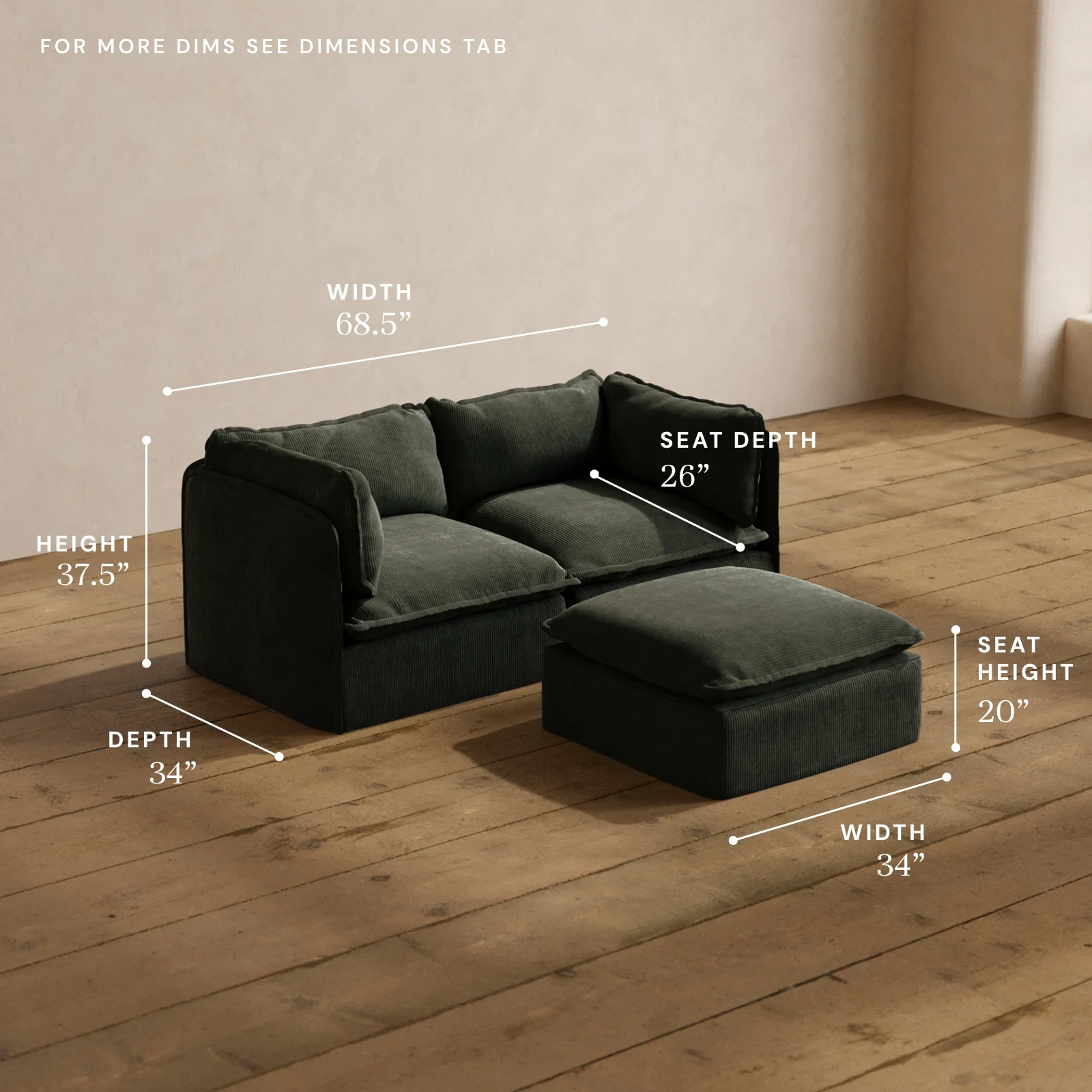 Modular Washable 2-Seater + Ottoman in Olivine | Deluxe+ Seat | Cloud Pillow - Image 5