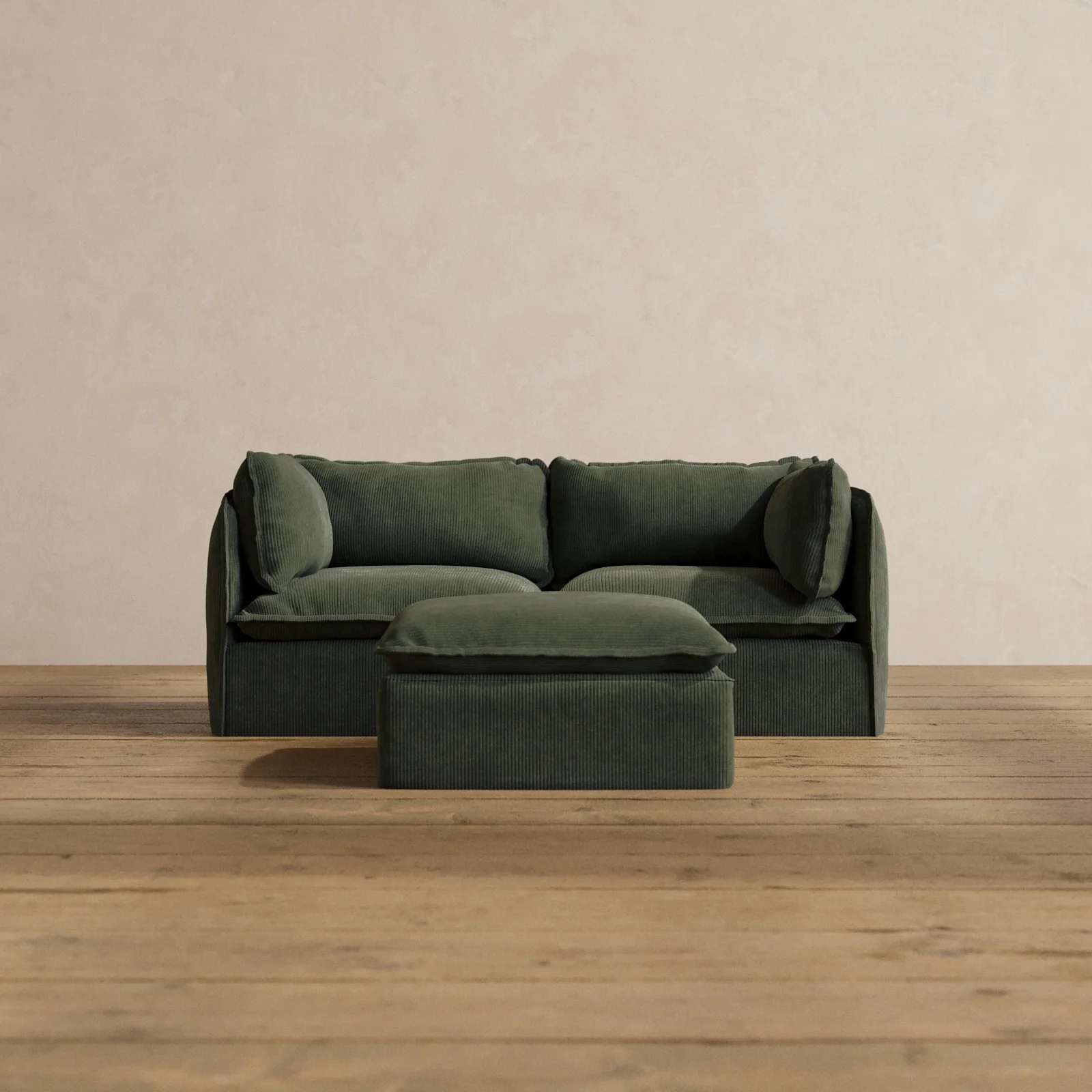 Modular Washable 2-Seater + Ottoman in Olivine | Memorix+ Seat | Contour Pillow