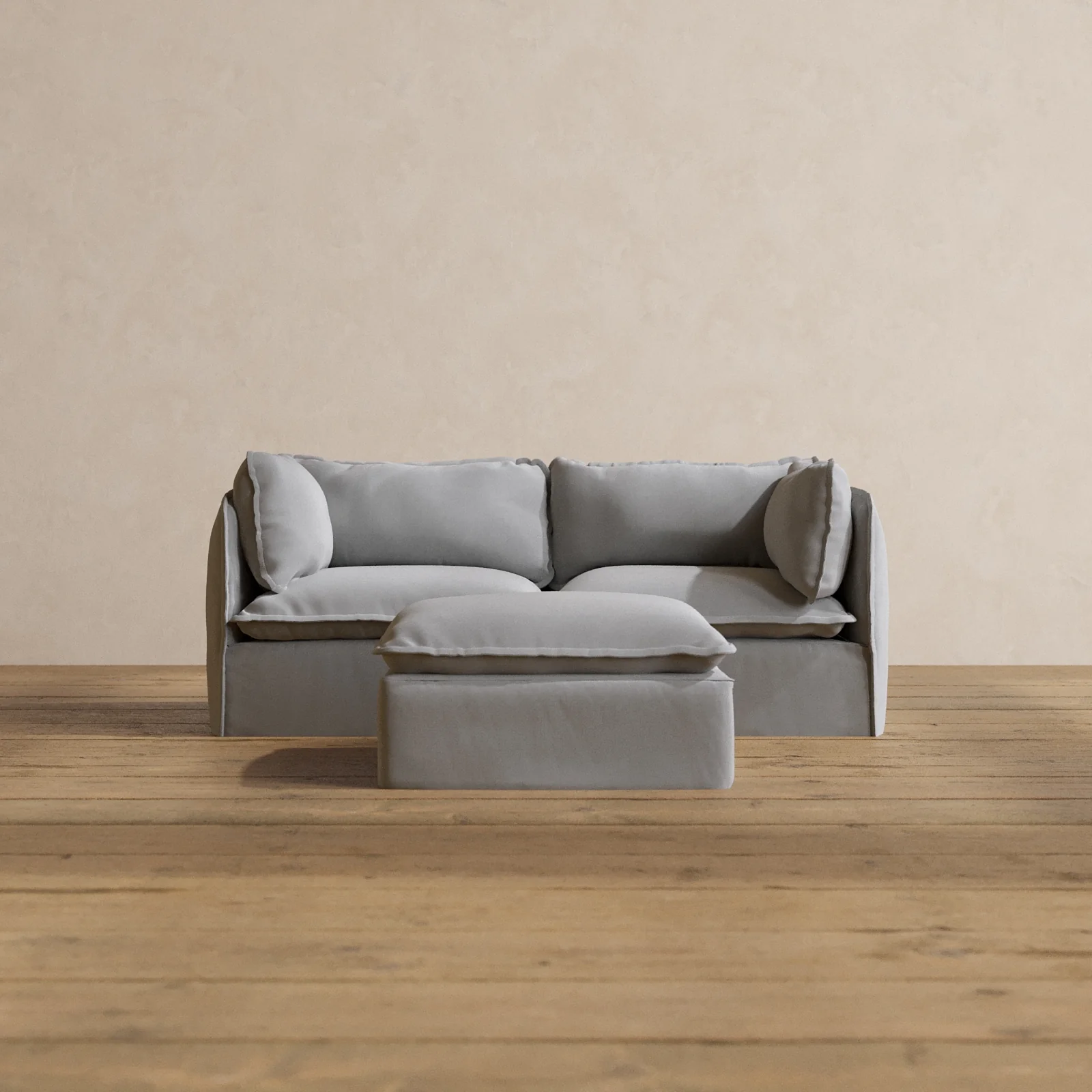 Modular Washable 2-Seater + Ottoman in Pumice | Deluxe+ Seat | Cloud Pillow
