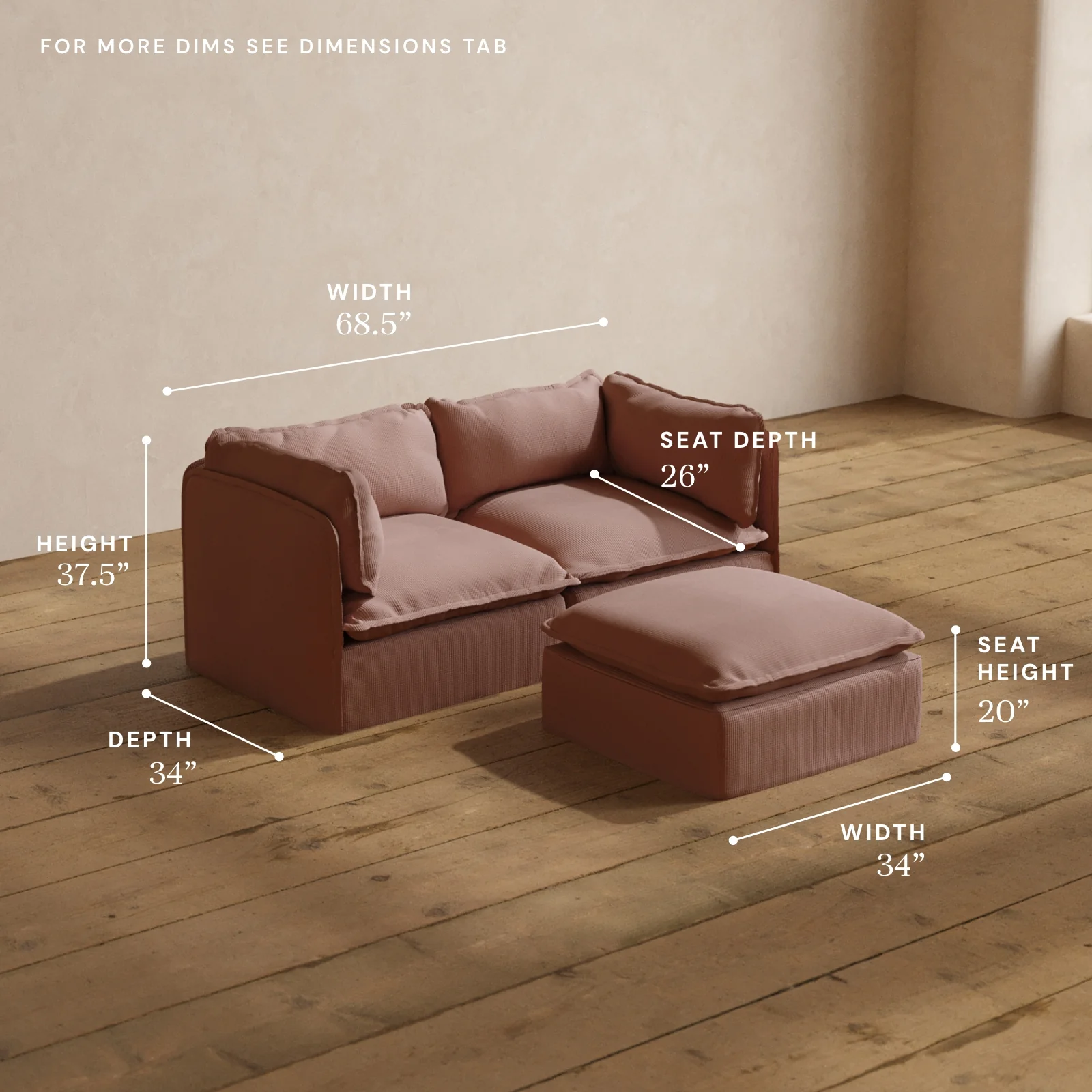 Modular Washable 2-Seater + Ottoman in Sakura | Memorix+ Seat | Contour Pillow - Image 5