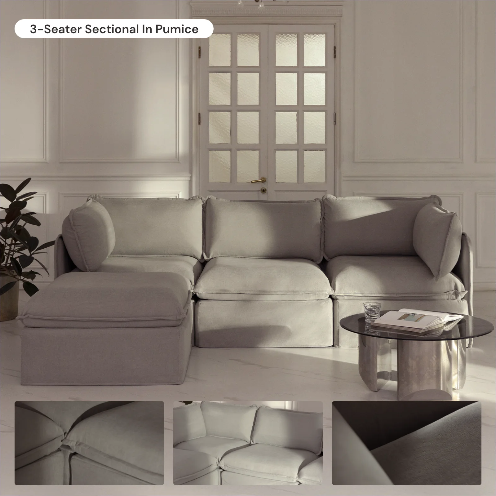 Modular Washable 2-Seater in Pumice | Memorix+ Seat | Contour Pillow - Image 7