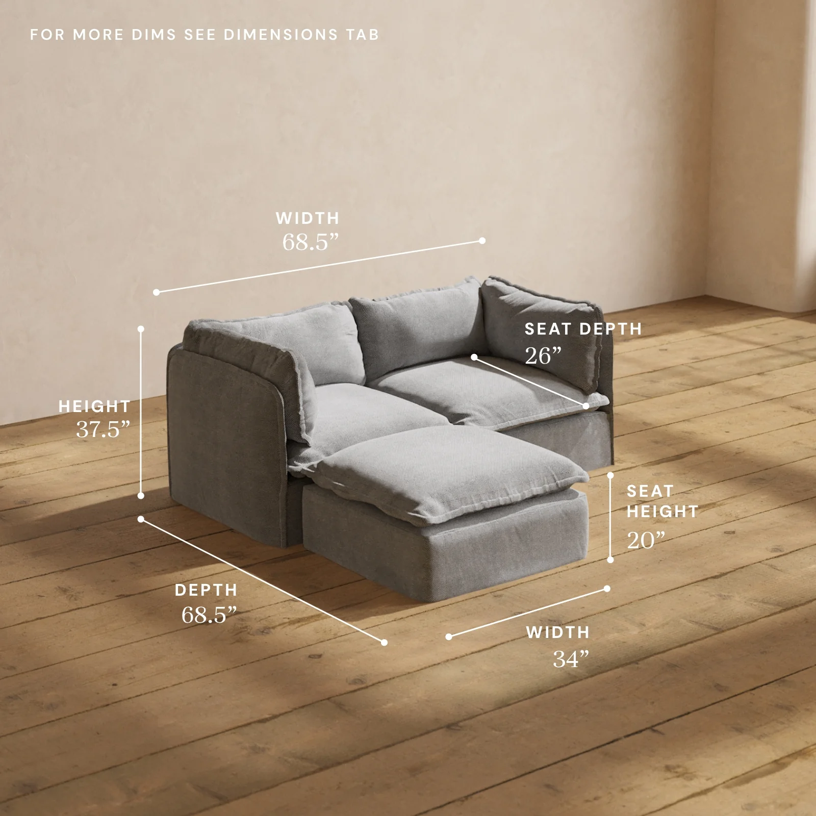 Modular Washable 2-Seater Sectional in Ash | Memorix+ Seat | Contour Pillow - Image 5
