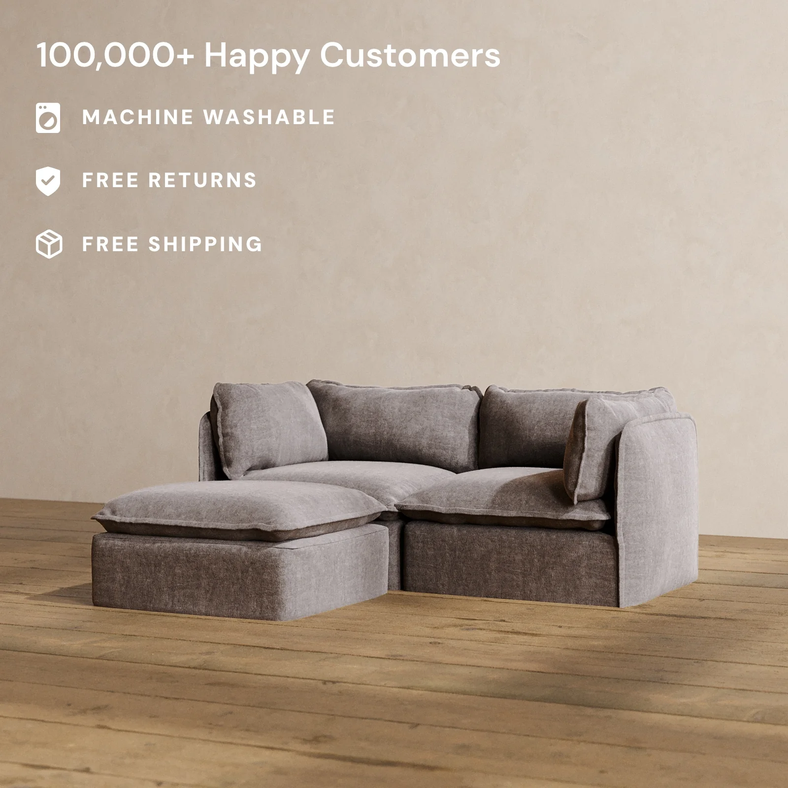Modular Washable 2-Seater Sectional in Caviar | Memorix+ Seat | Contour Pillow - Image 2