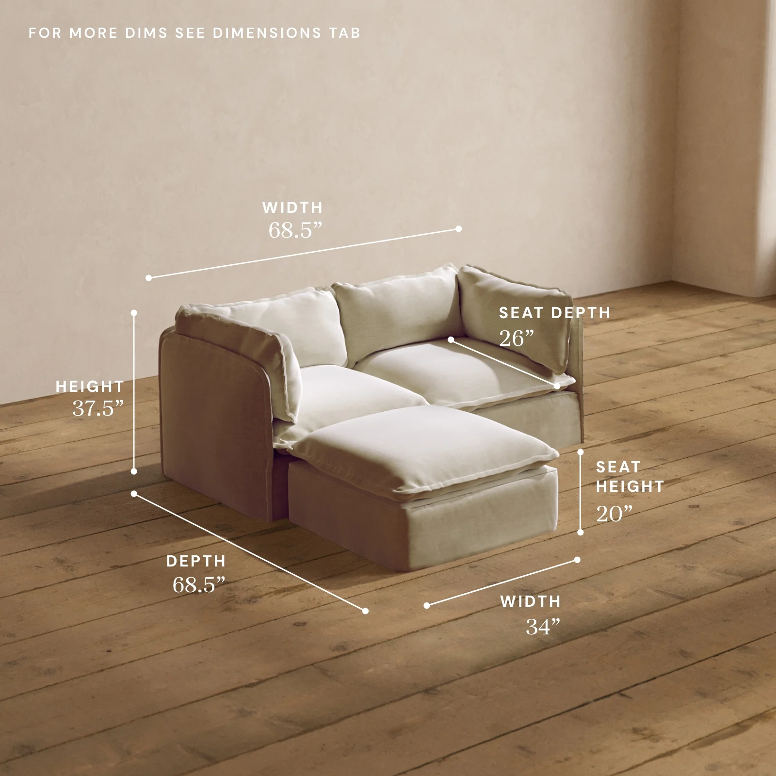 Modular Washable 2-Seater Sectional in Coco | Memorix+ Seat | Contour Pillow - Image 5