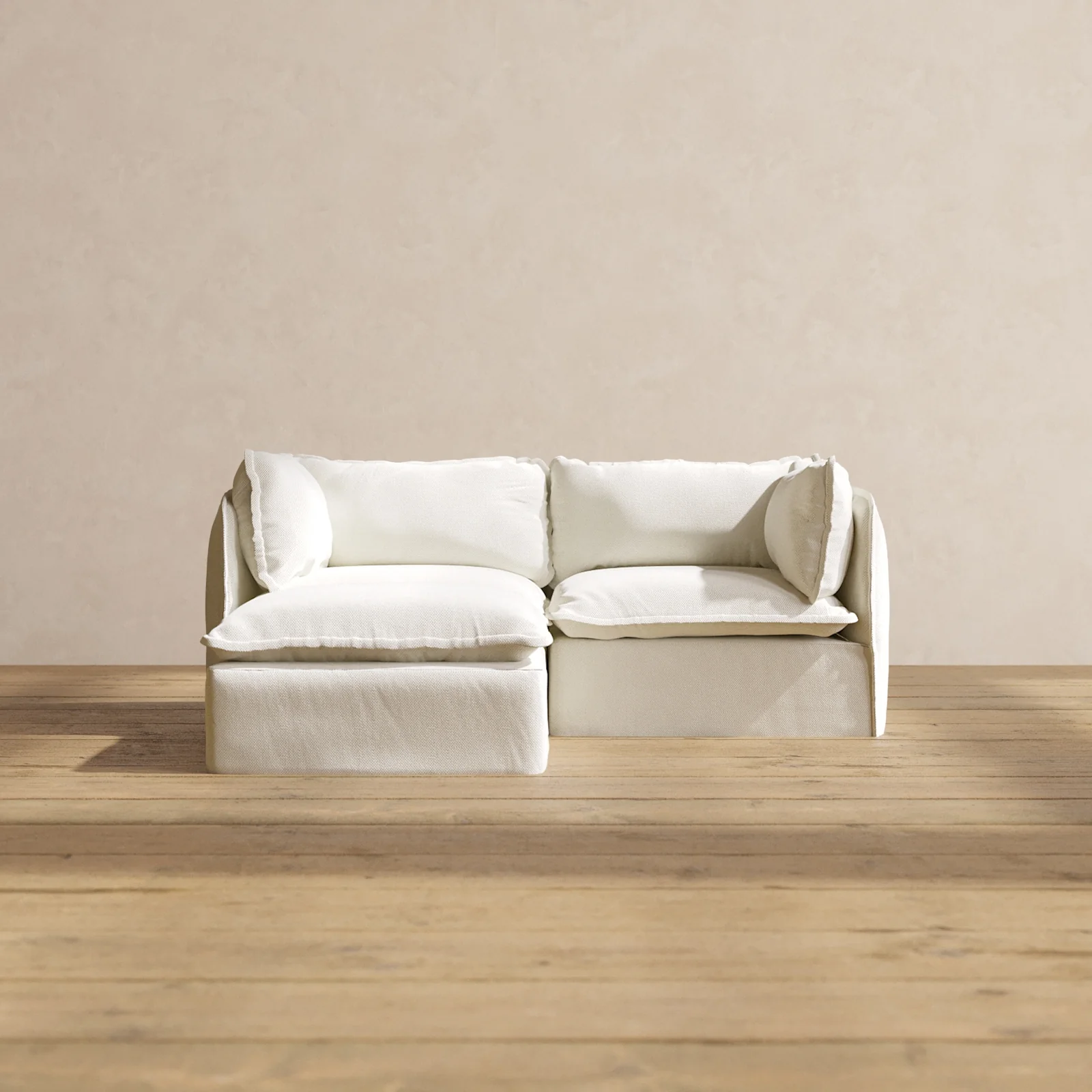 Modular Washable 2-Seater Sectional in Eggshell | Memorix+ Seat | Contour Pillow