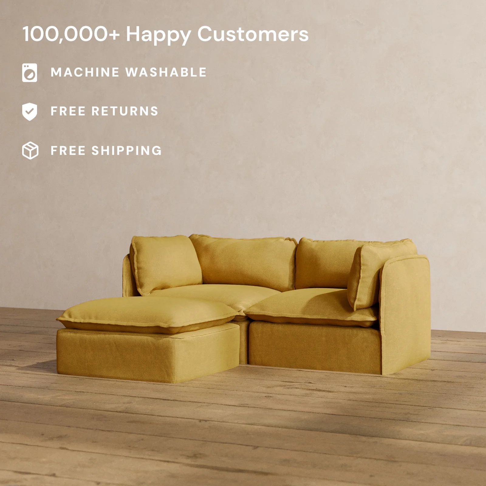 Modular Washable 2-Seater Sectional in Kiiro | Deluxe+ Seat | Cloud Pillow - Image 2