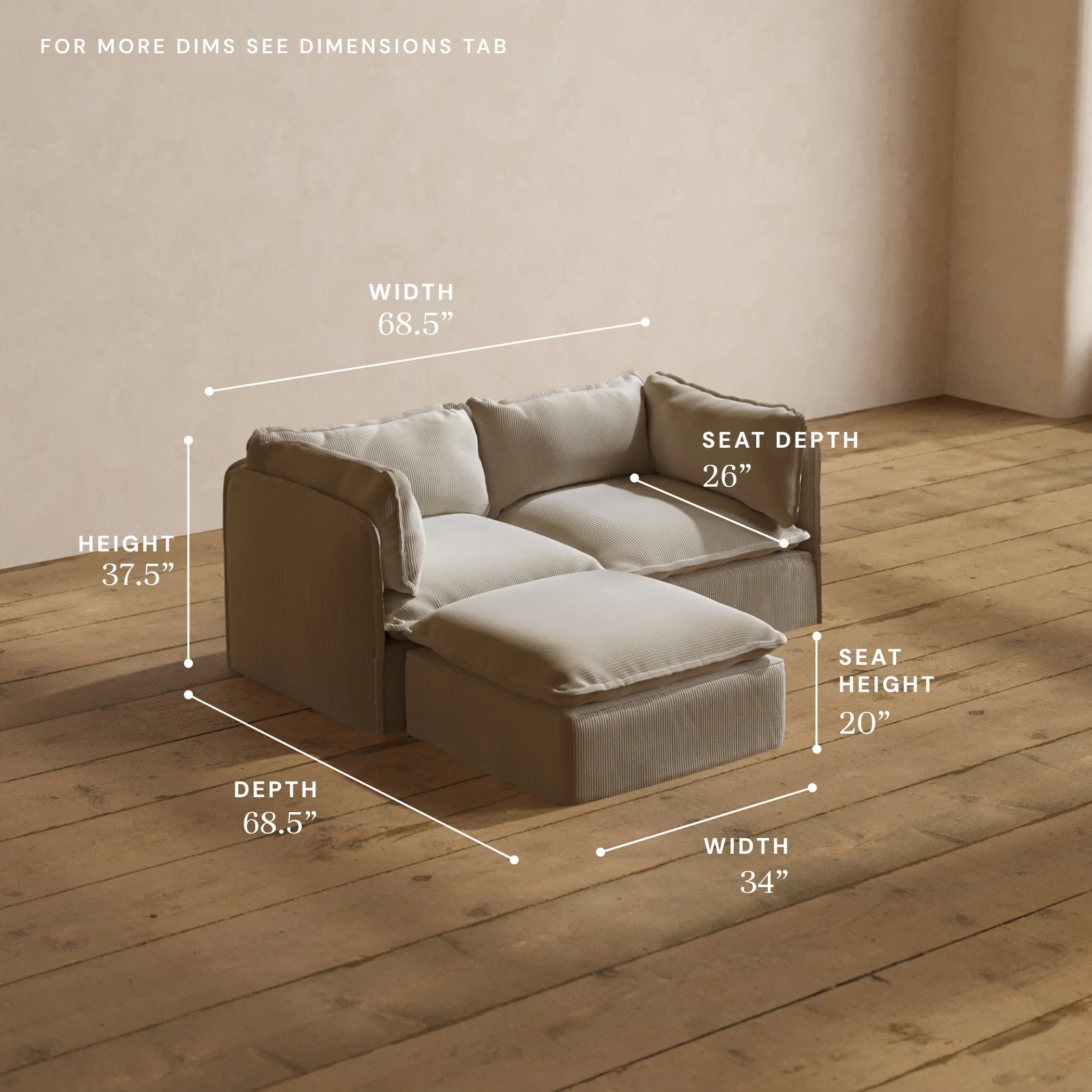 Modular Washable 2-Seater Sectional in Milk | Deluxe+ Seat | Cloud Pillow - Image 5