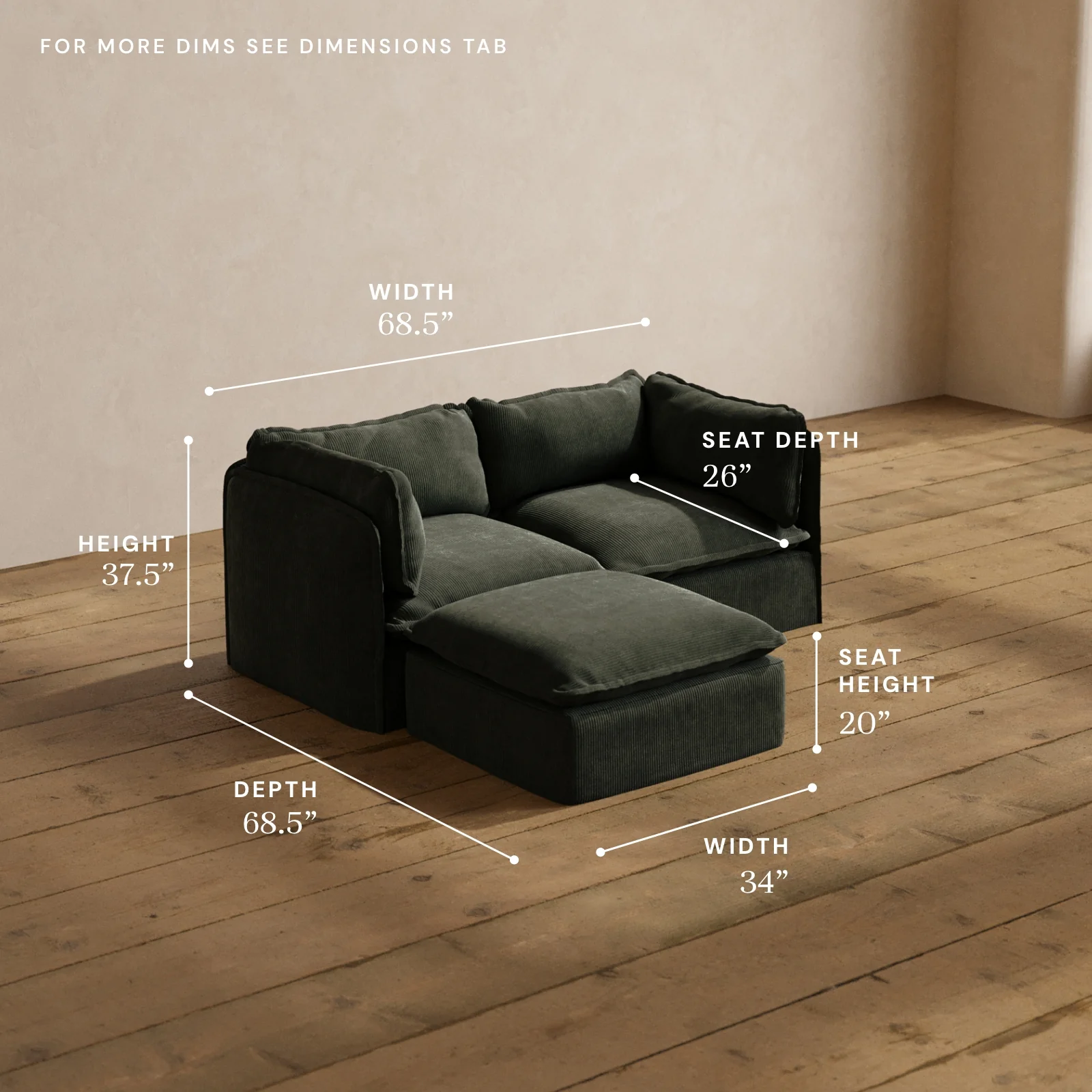 Modular Washable 2-Seater Sectional in Olivine | Deluxe+ Seat | Cloud Pillow - Image 5
