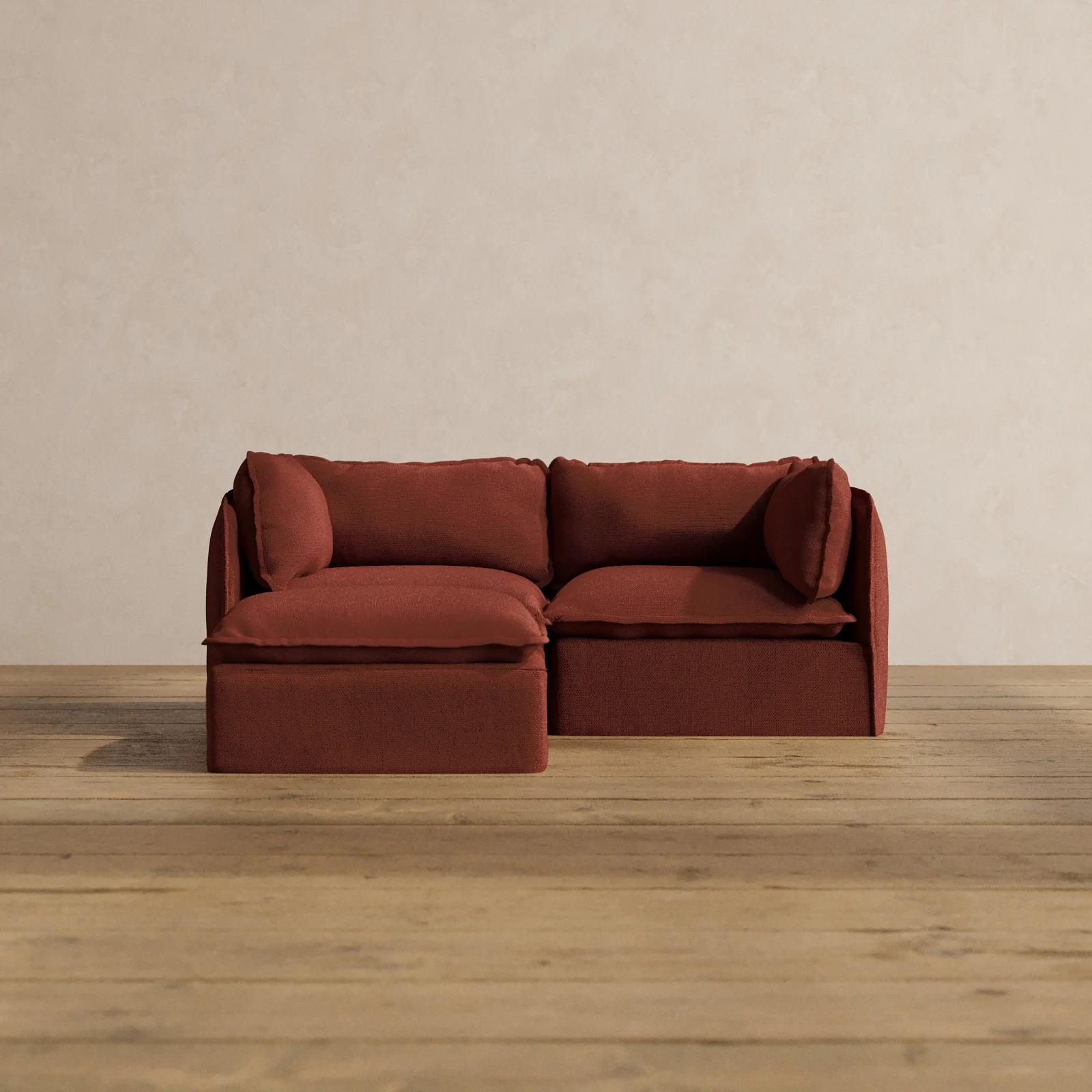Modular Washable 2-Seater Sectional in Rust | Deluxe+ Seat | Cloud Pillow