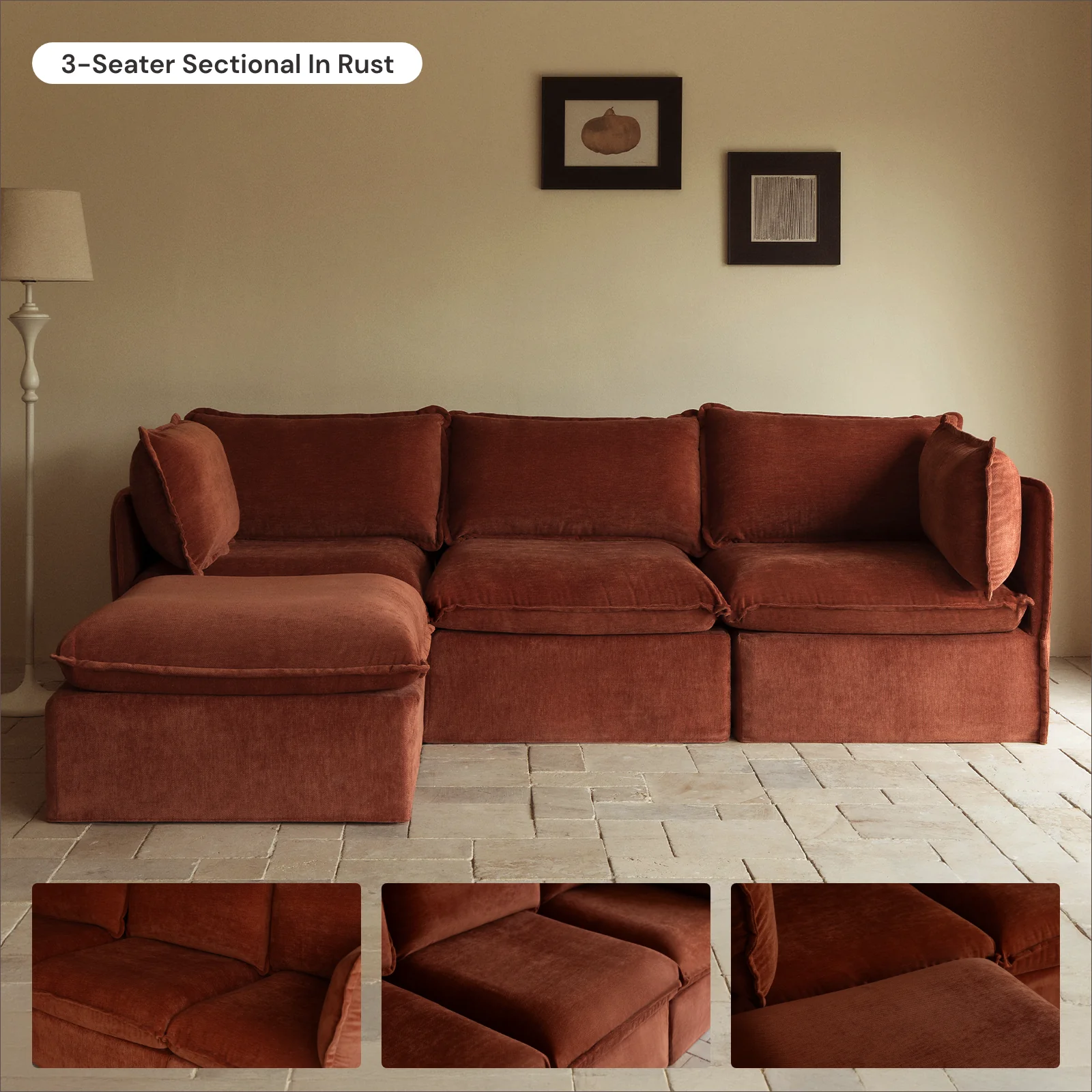 Modular Washable 2-Seater Sectional in Rust | Deluxe+ Seat | Cloud Pillow - Image 7