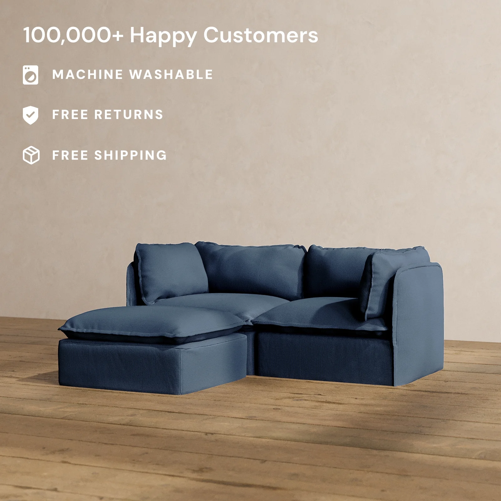 Modular Washable 2-Seater Sectional in Sumi | Deluxe+ Seat | Cloud Pillow - Image 2