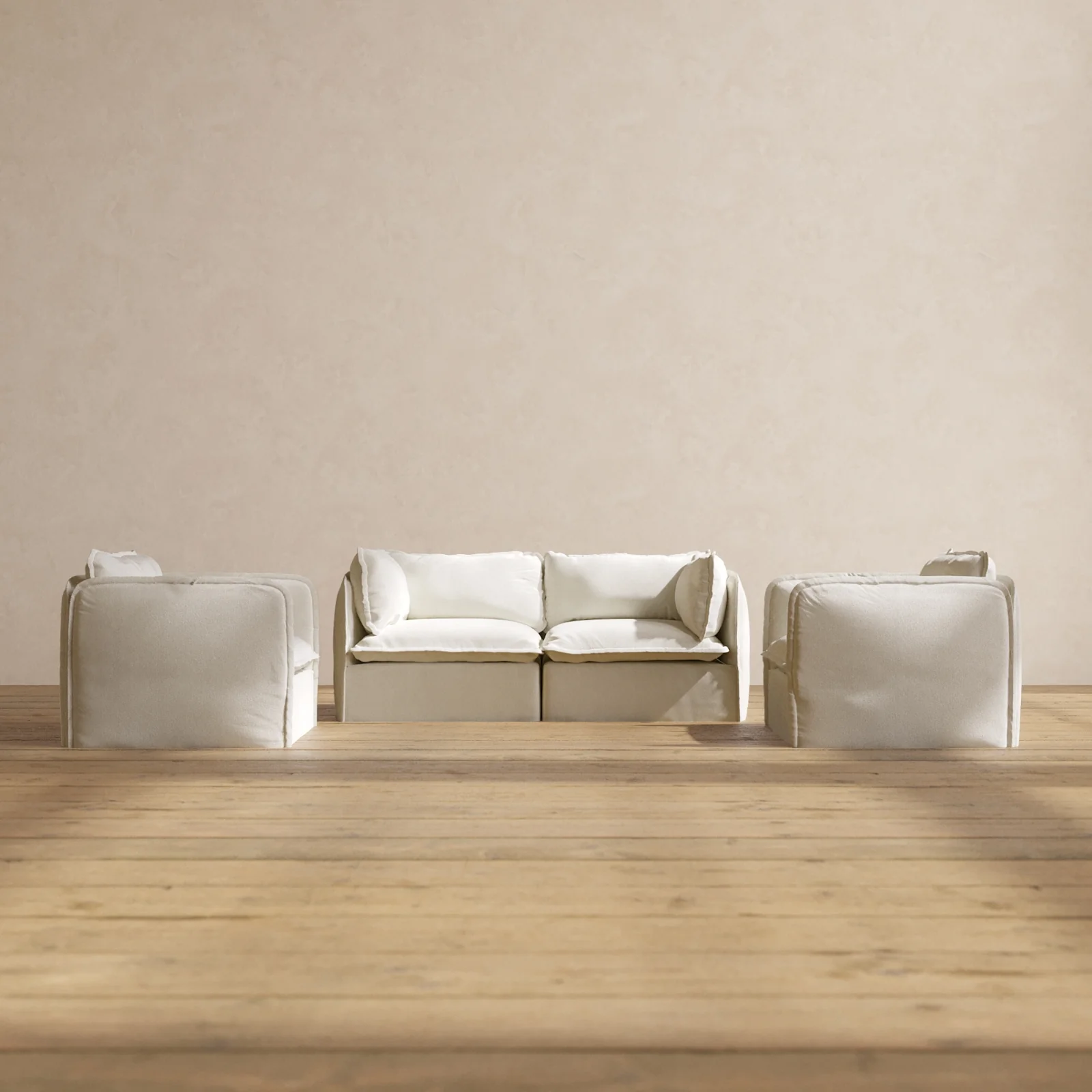 Modular Washable 2-Seater Sofa + Armchair Set in Eggshell | Memorix+ Seat | Contour Pillow