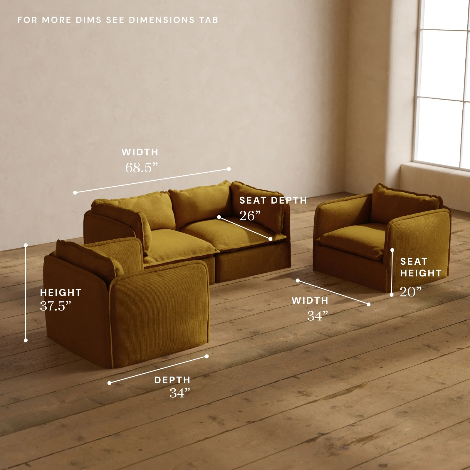 Modular Washable 2-Seater Sofa + Armchair Set in Kiiro | Memorix+ Seat | Contour Pillow - Image 5