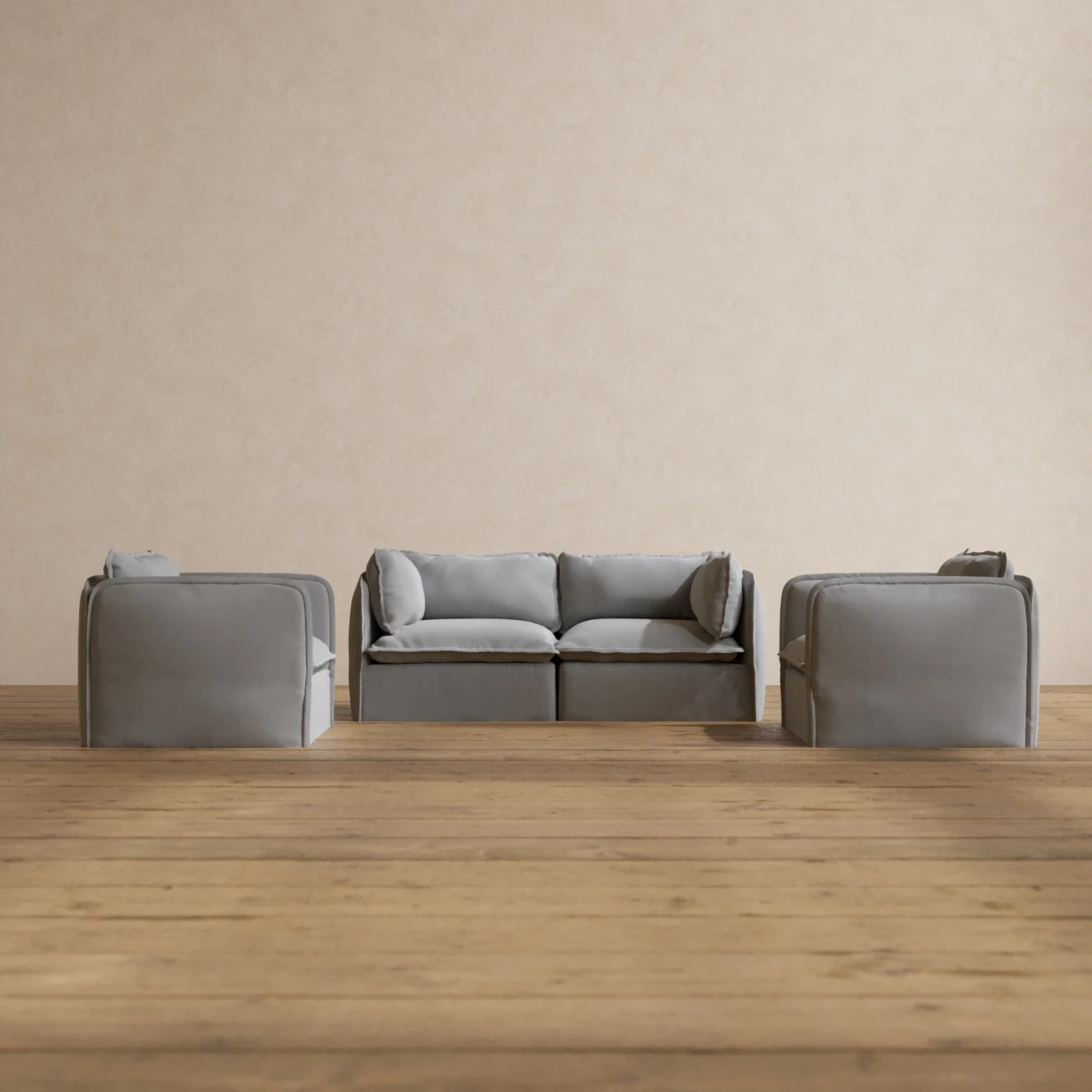 Modular Washable 2-Seater Sofa + Armchair Set in Pumice | Memorix+ Seat | Contour Pillow