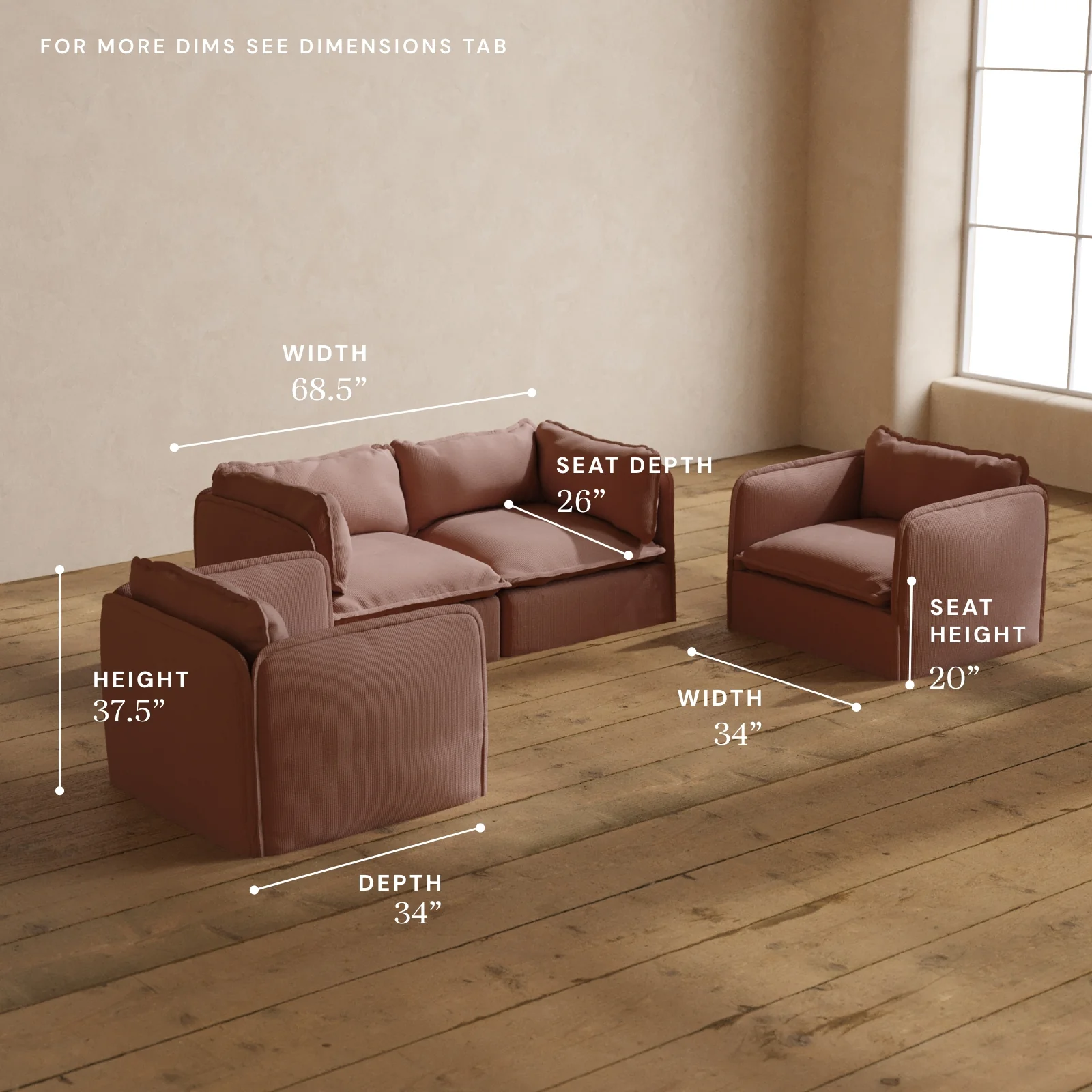 Modular Washable 2-Seater Sofa + Armchair Set in Sakura | Deluxe+ Seat | Cloud Pillow - Image 5