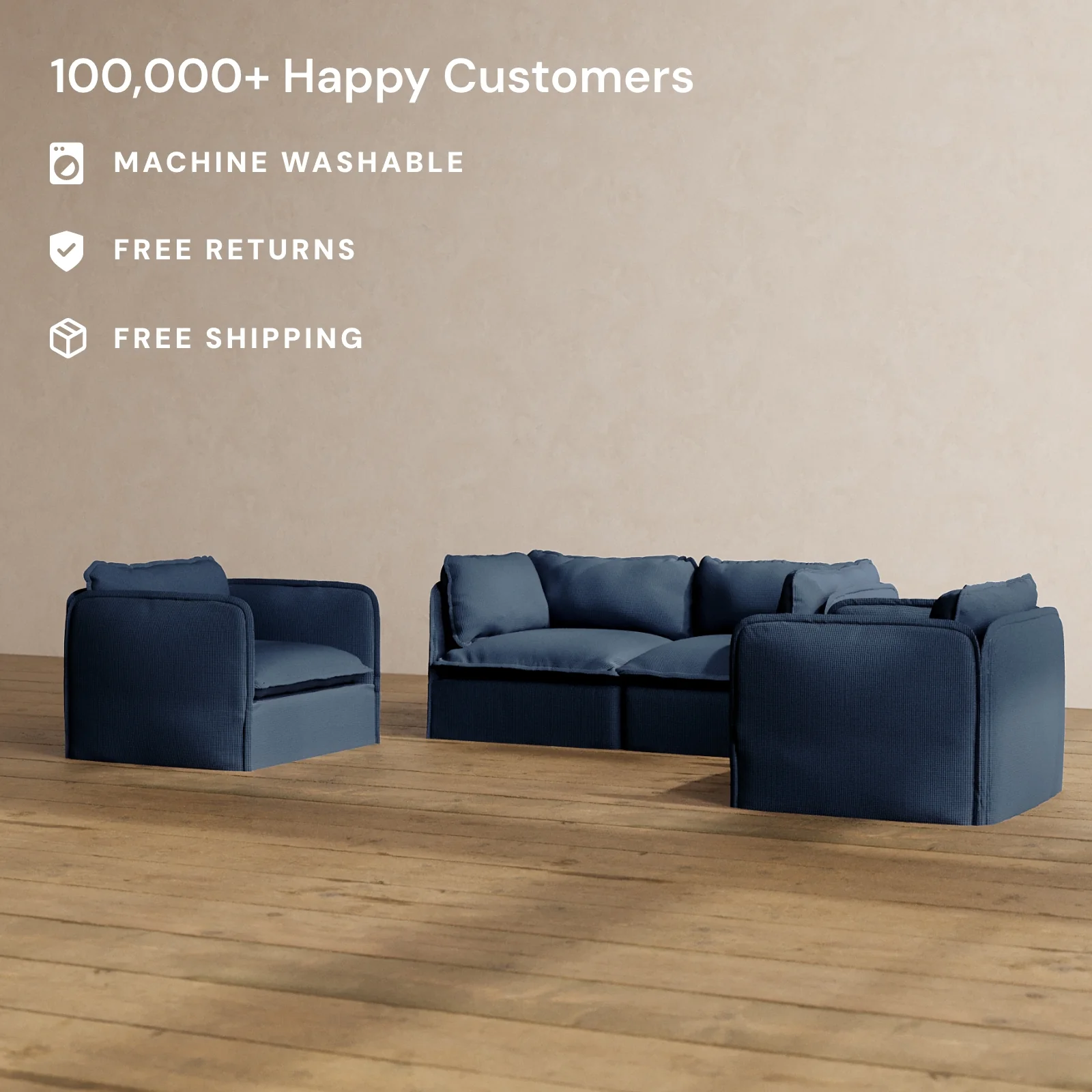Modular Washable 2-Seater Sofa + Armchair Set in Sumi | Memorix+ Seat | Contour Pillow - Image 2