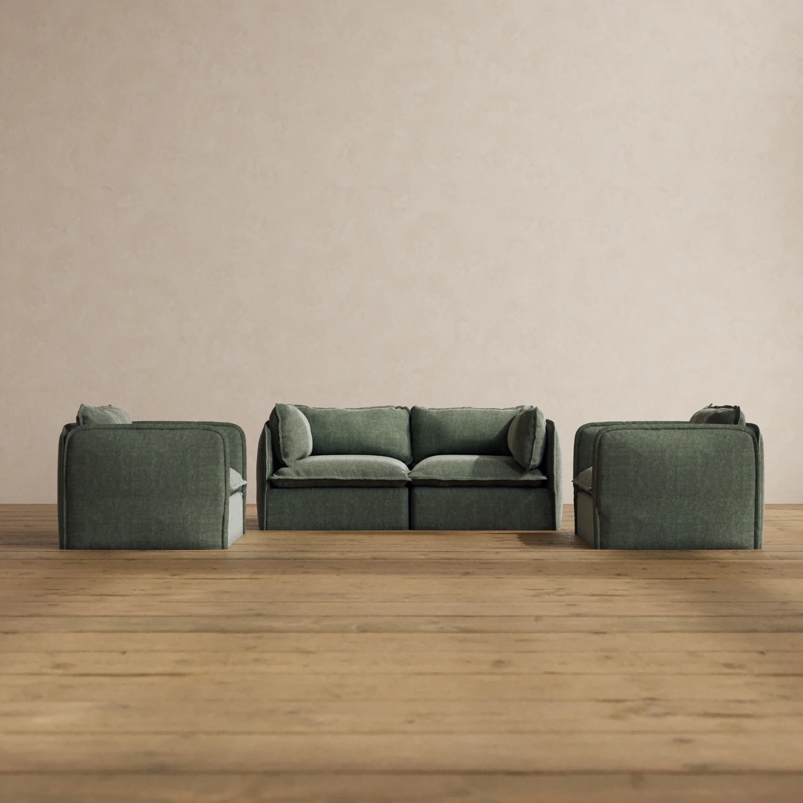 Modular Washable 2-Seater Sofa + Armchair Set in Willow | Memorix+ Seat | Contour Pillow
