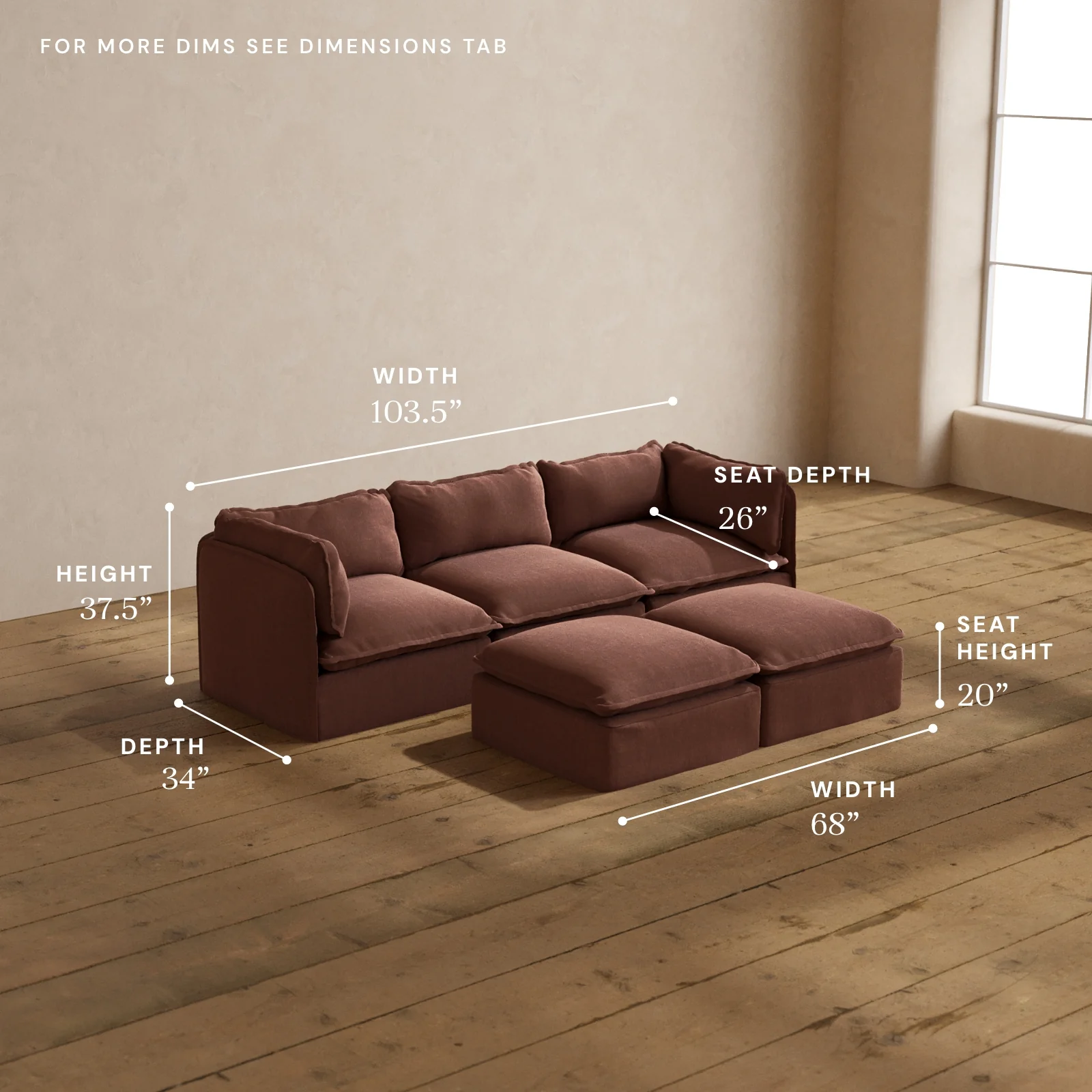 Modular Washable 3-Seater + Bench Ottoman in Chestnut | Memorix+ Seat | Contour Pillow - Image 5