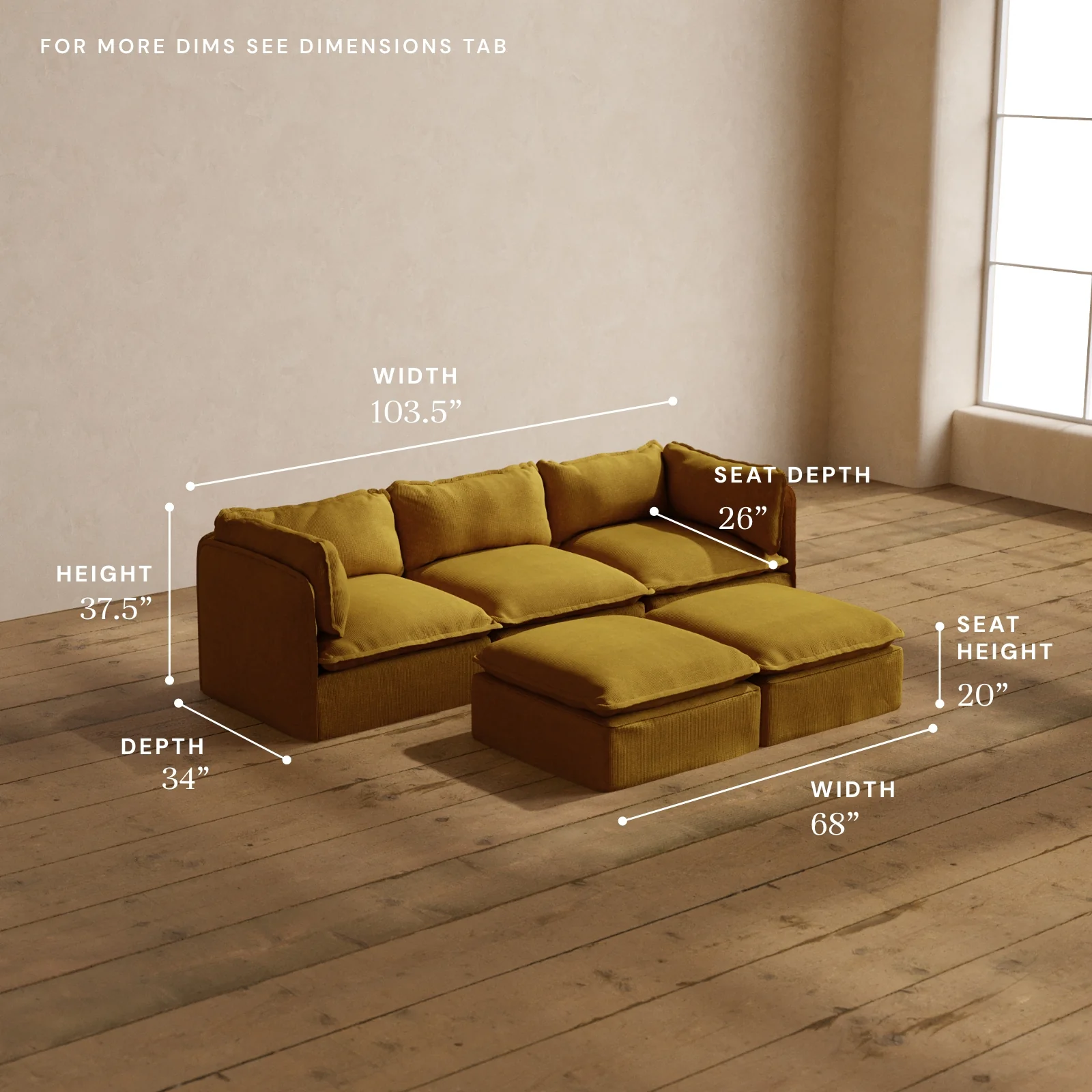 Modular Washable 3-Seater + Bench Ottoman in Kiiro | Memorix+ Seat | Contour Pillow - Image 5