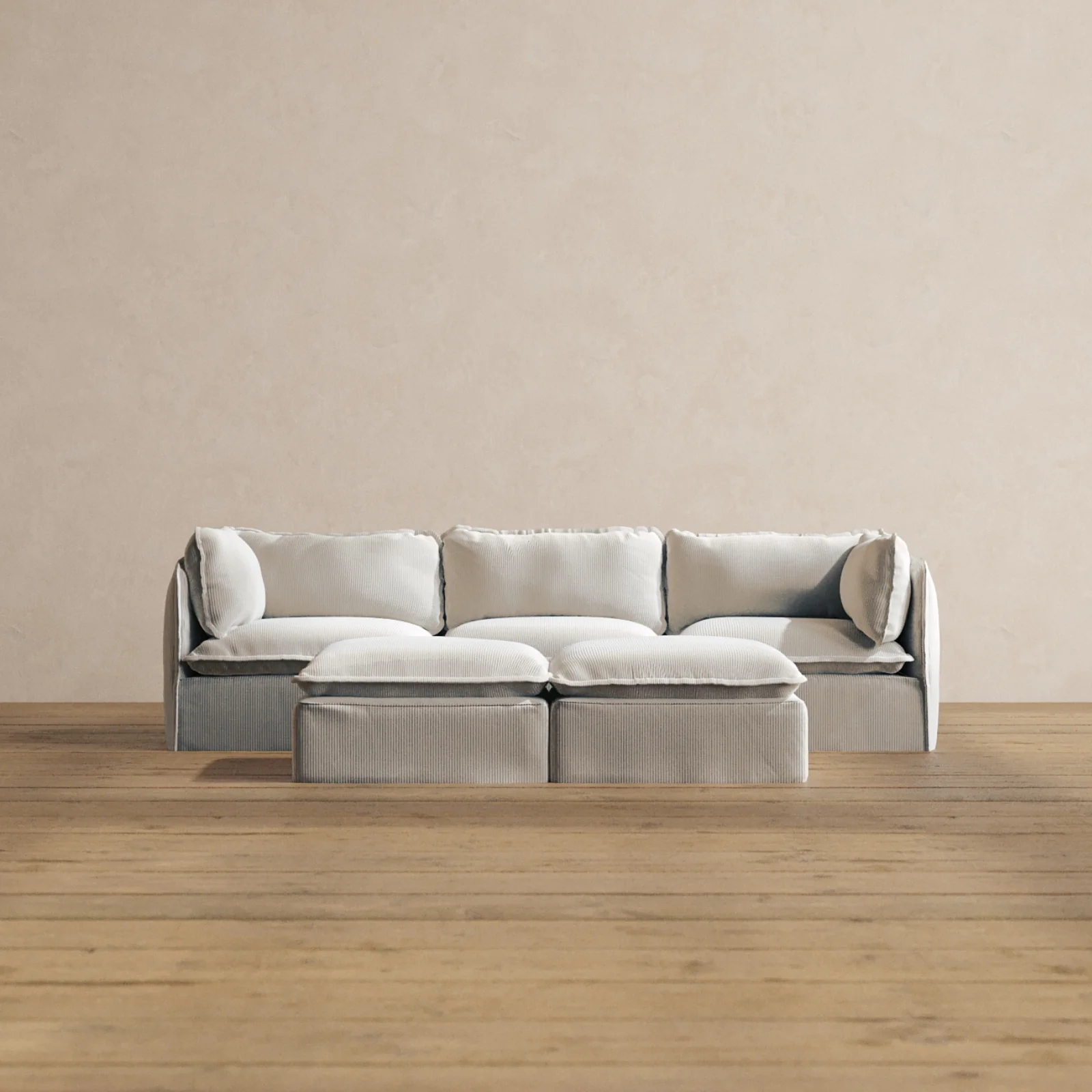 Modular Washable 3-Seater + Bench Ottoman in Milk | Memorix+ Seat | Contour Pillow