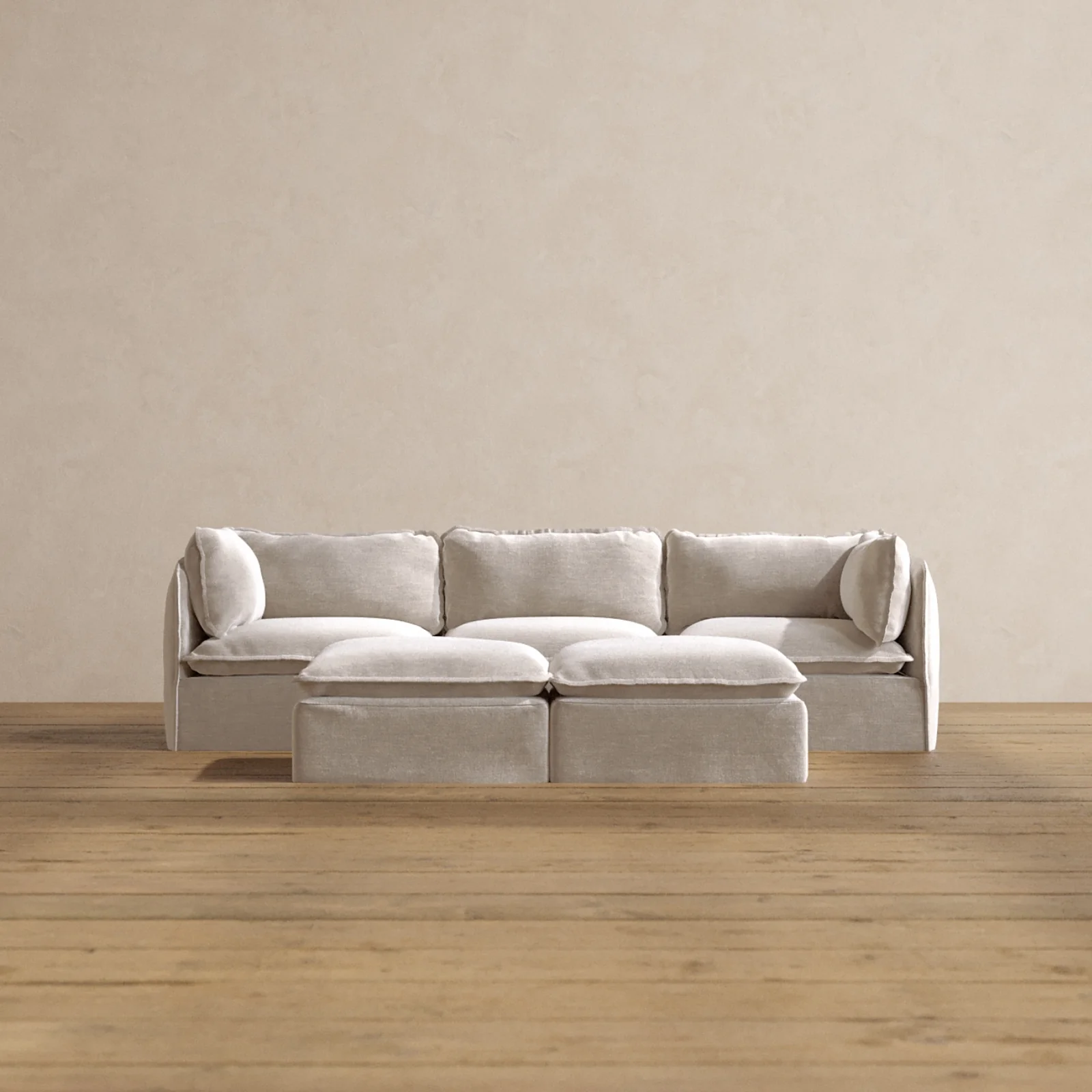 Modular Washable 3-Seater + Bench Ottoman in Mist | Memorix+ Seat | Contour Pillow