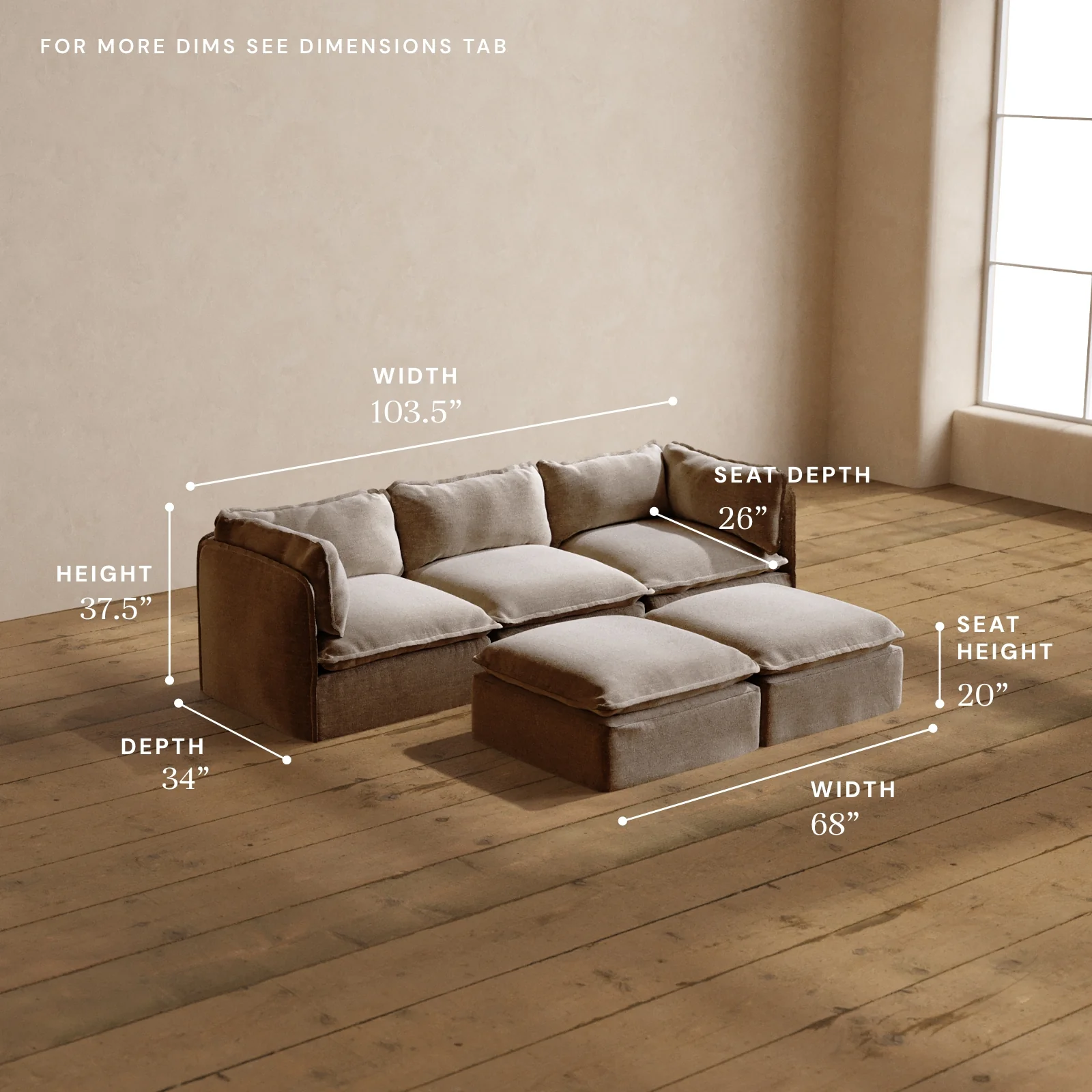 Modular Washable 3-Seater + Bench Ottoman in Mist | Memorix+ Seat | Contour Pillow - Image 5