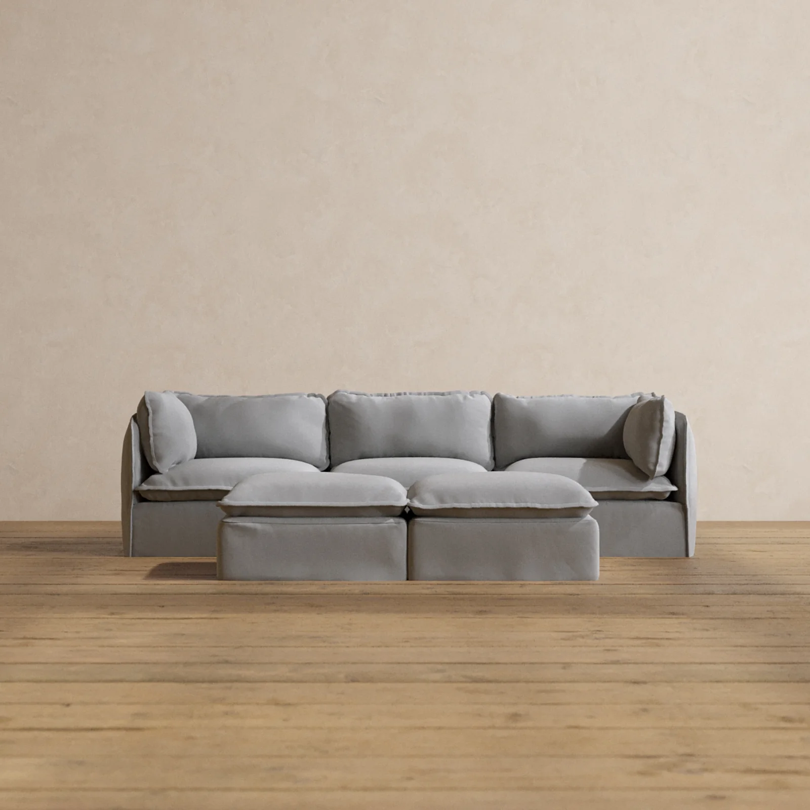 Modular Washable 3-Seater + Bench Ottoman in Pumice | Deluxe+ Seat | Cloud Pillow
