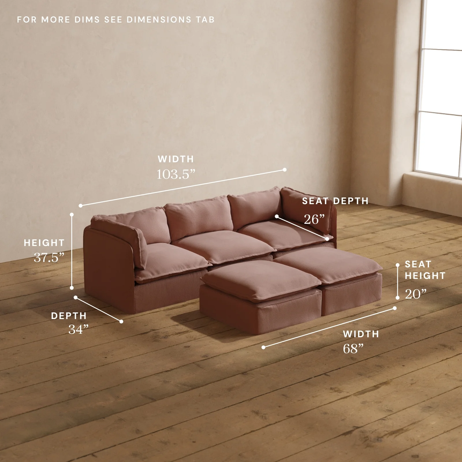 Modular Washable 3-Seater + Bench Ottoman in Sakura | Deluxe+ Seat | Cloud Pillow - Image 5