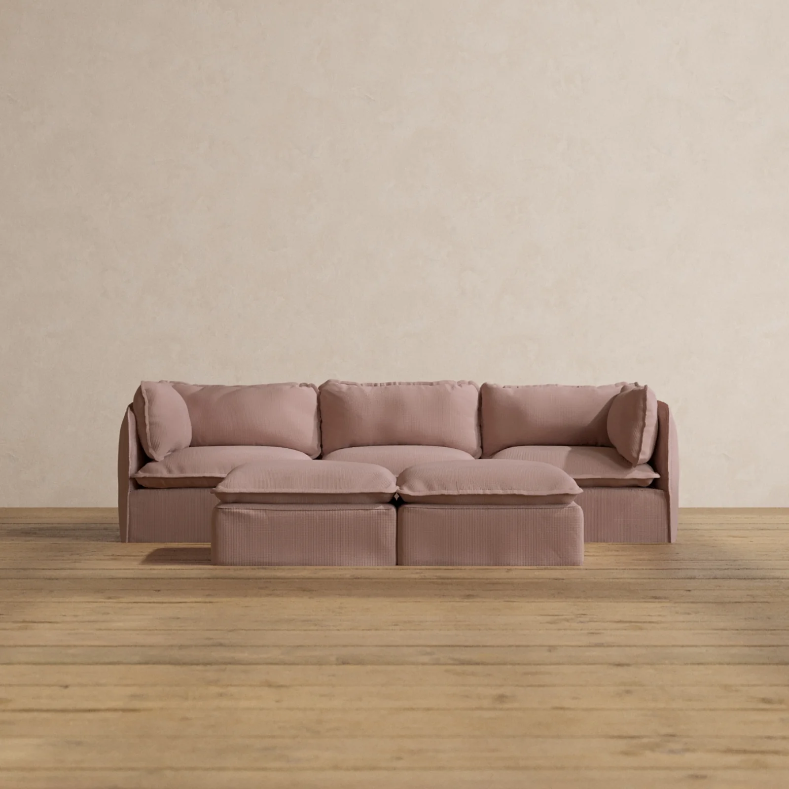 Modular Washable 3-Seater + Bench Ottoman in Sakura | Memorix+ Seat | Contour Pillow