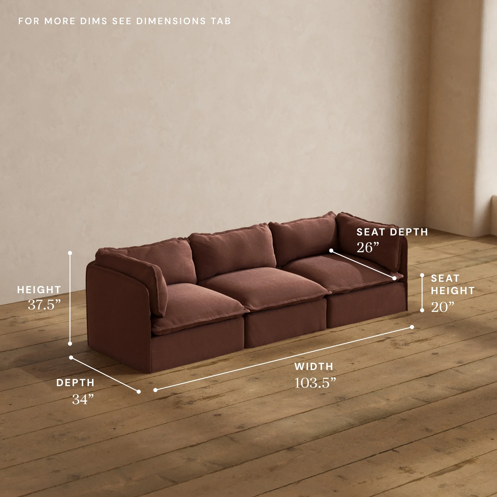 Modular Washable 3-Seater in Chestnut | Memorix+ Seat | Contour Pillow - Image 5