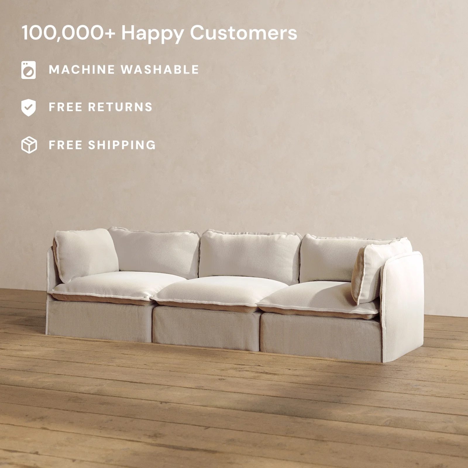 Modular Washable 3-Seater in Milk | Memorix+ Seat | Contour Pillow - Image 2