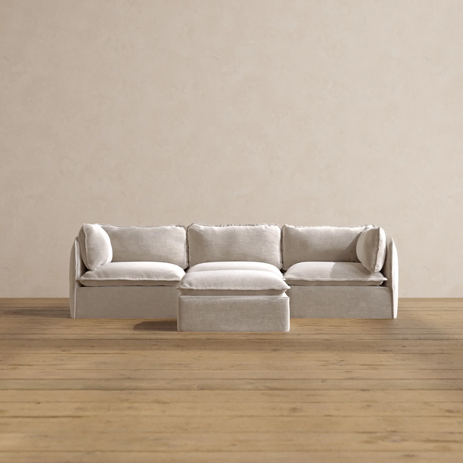Modular Washable 3-Seater + Ottoman in Mist | Deluxe+ Seat | Cloud Pillow