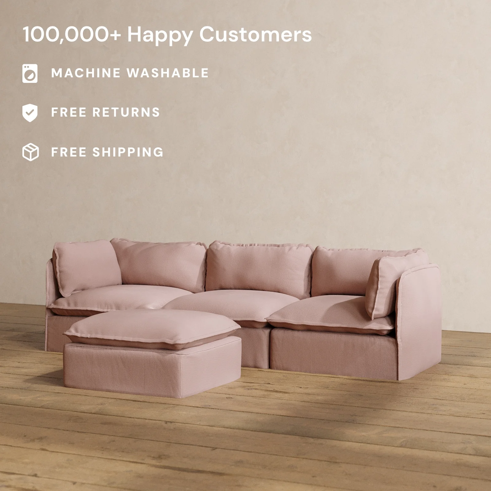 Modular Washable 3-Seater + Ottoman in Sakura | Memorix+ Seat | Contour Pillow - Image 2