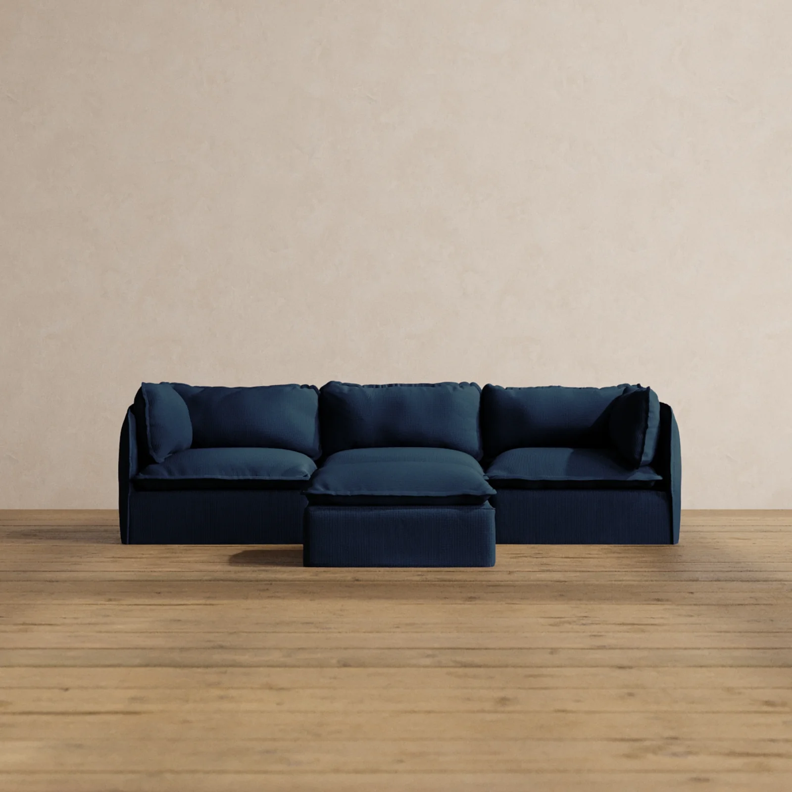 Modular Washable 3-Seater + Ottoman in Sumi | Deluxe+ Seat | Cloud Pillow