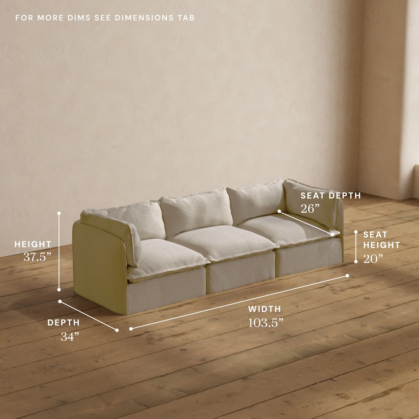 Modular Washable 3-Seater in Powder | Deluxe+ Seat | Cloud Pillow - Image 5