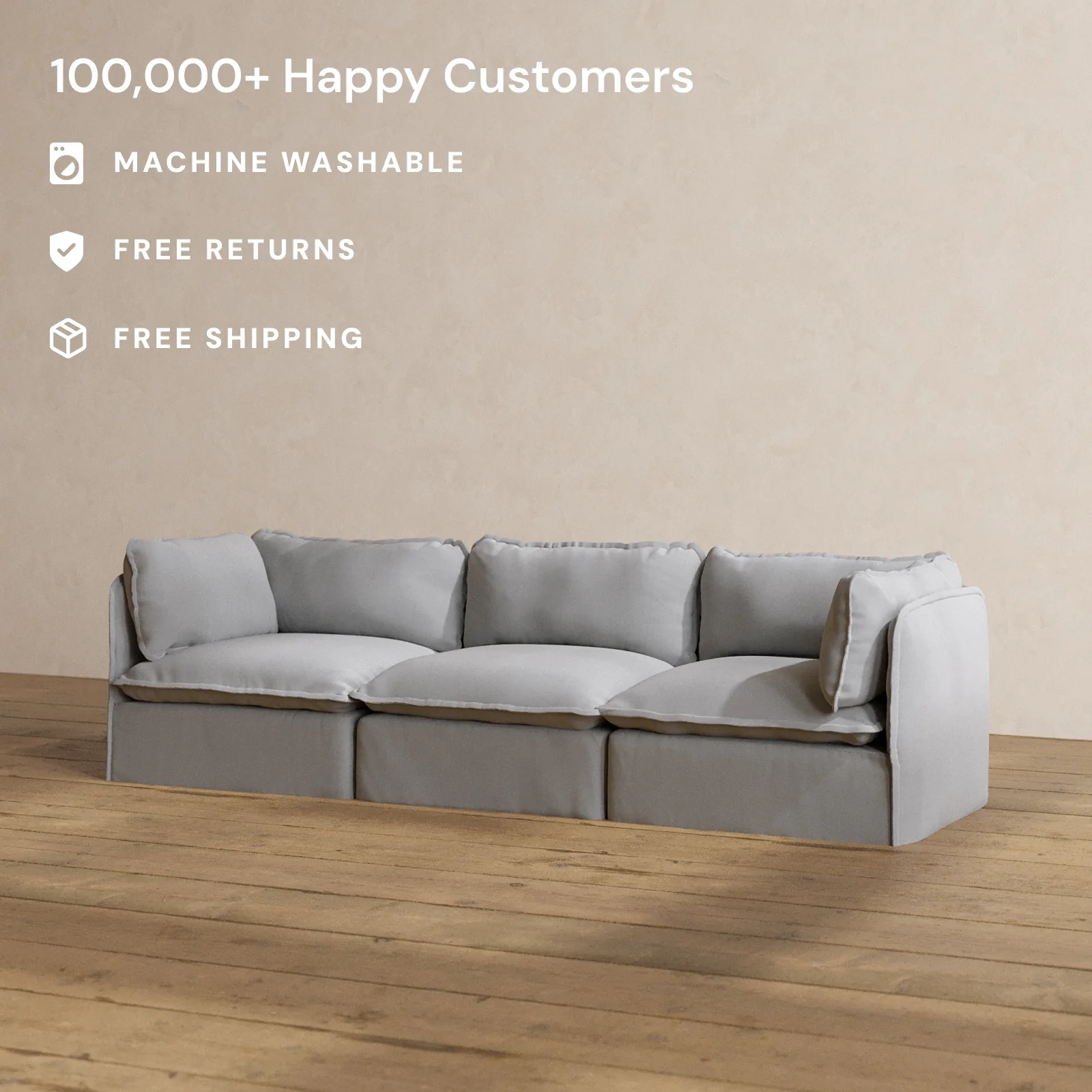 Modular Washable 3-Seater in Pumice | Memorix+ Seat | Contour Pillow - Image 2