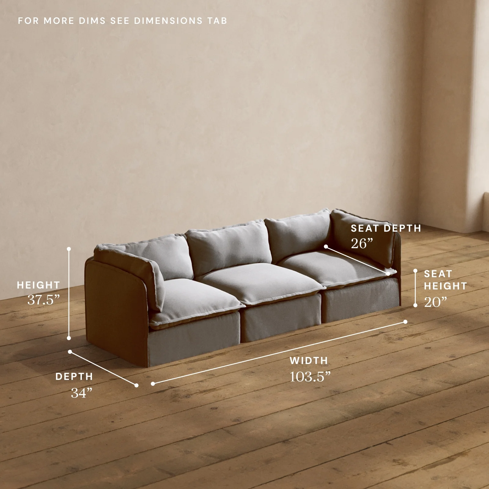 Modular Washable 3-Seater in Pumice | Memorix+ Seat | Contour Pillow - Image 5