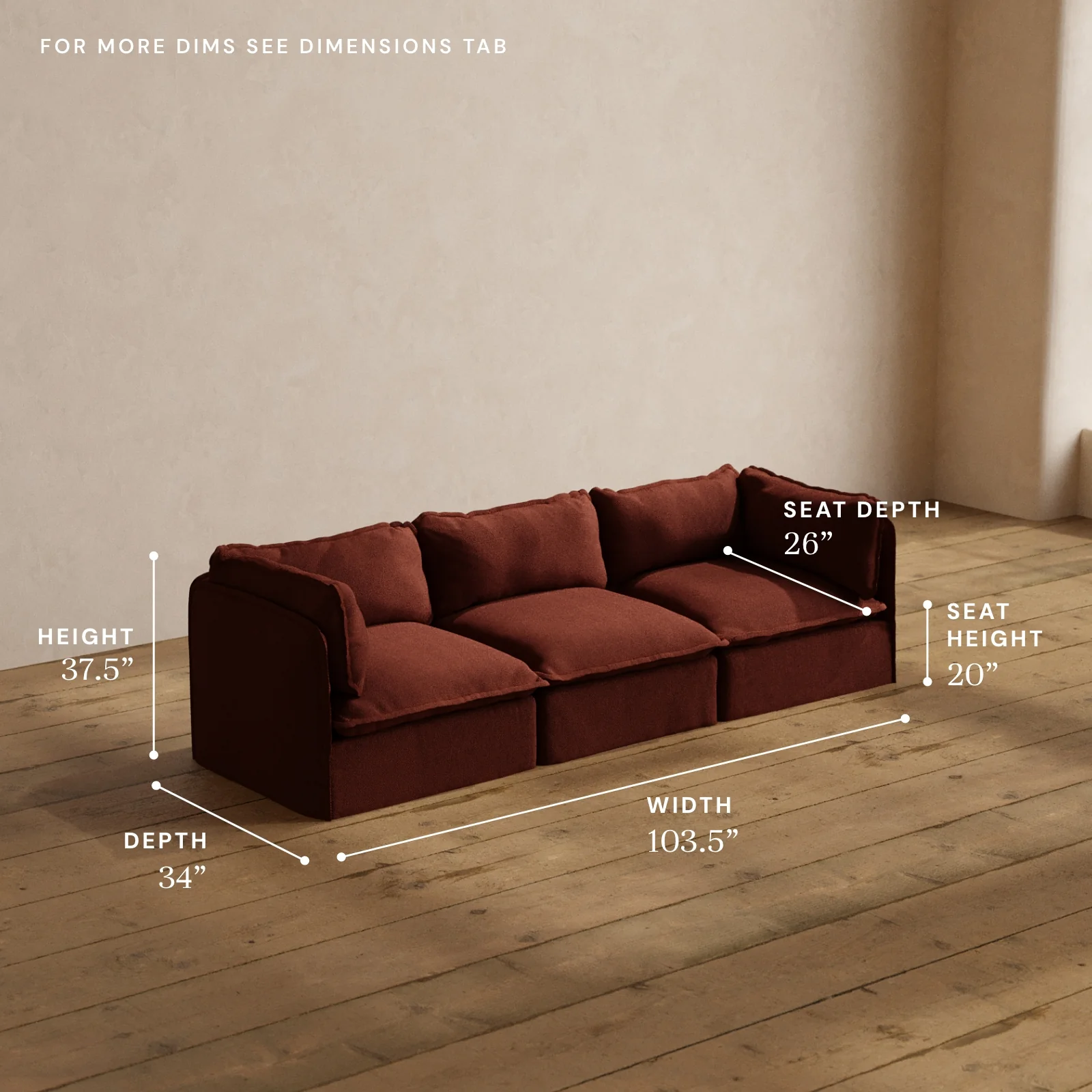 Modular Washable 3-Seater in Rust | Deluxe+ Seat | Cloud Pillow - Image 5