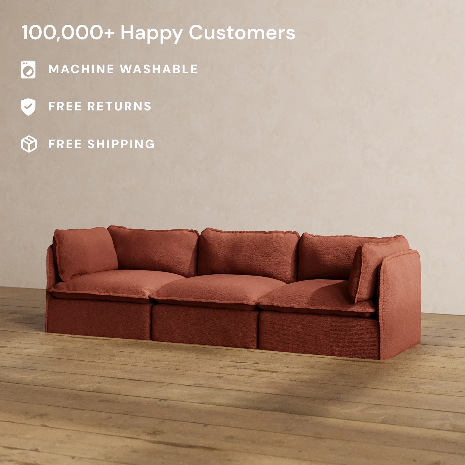 Modular Washable 3-Seater in Rust | Memorix+ Seat | Contour Pillow - Image 2
